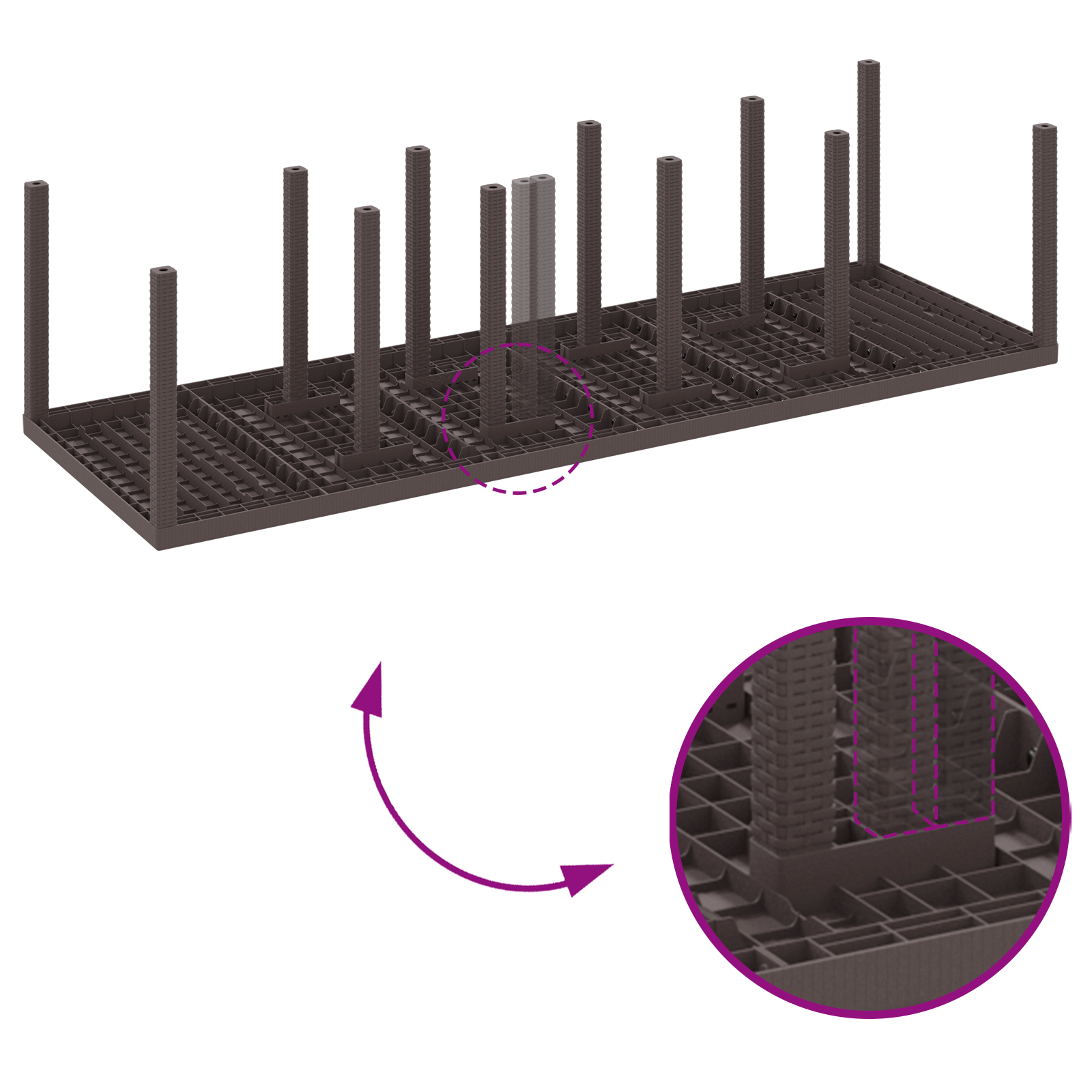Комплект за хранене в градината с възглавници кафяв полиратан, vidaXL градинска маса кафяв 150x100x73 см полиратан, vidaXL градински столове с възглавници 2 бр. кафяв полиратан, vidaXL градински столове с възглавници 4 бр. кафяв полиратан - Image 9