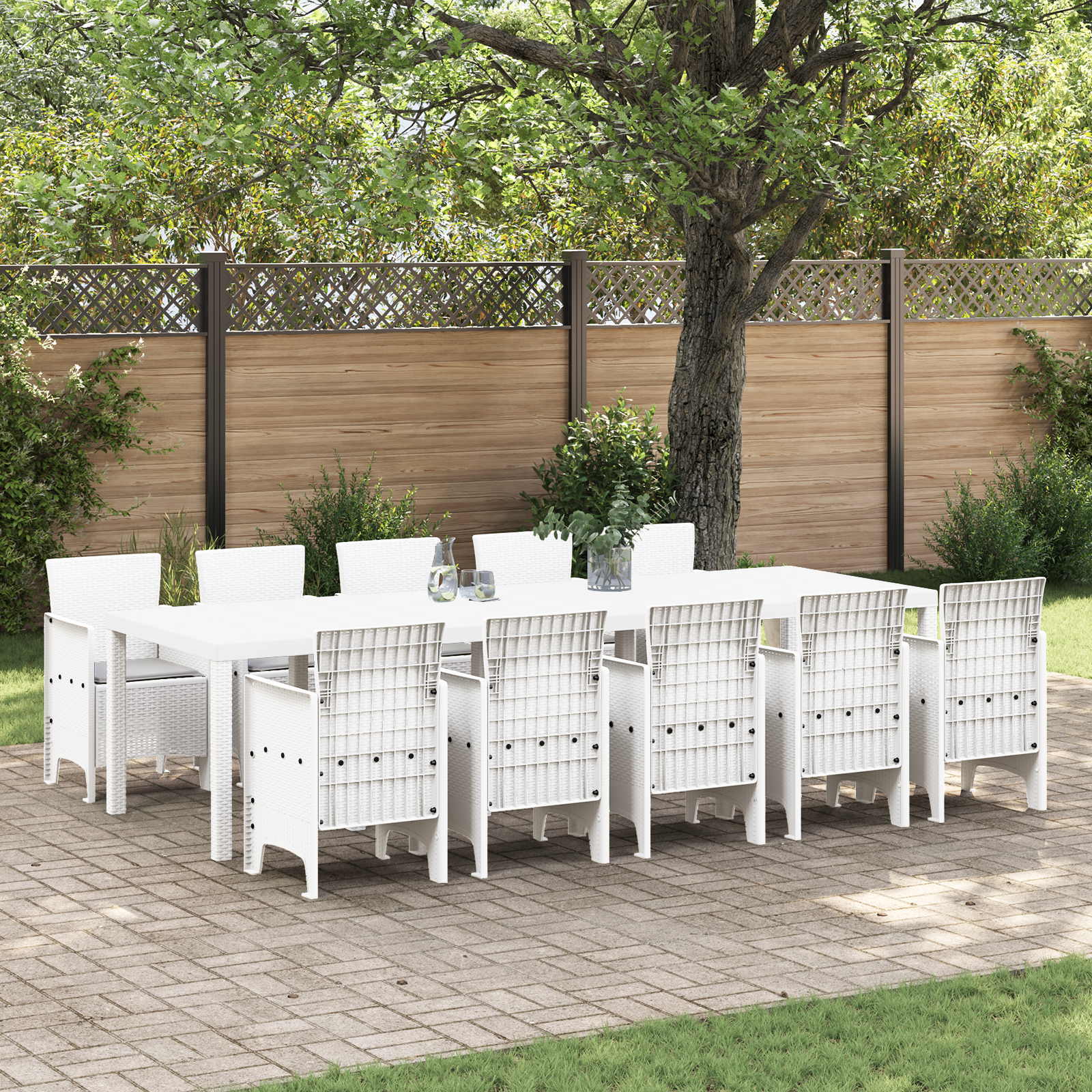 Thumbnail - vidaXL Garten Essgruppe mit Kissen 11 pcs Weiß und Hellgrau 10-Sitzer