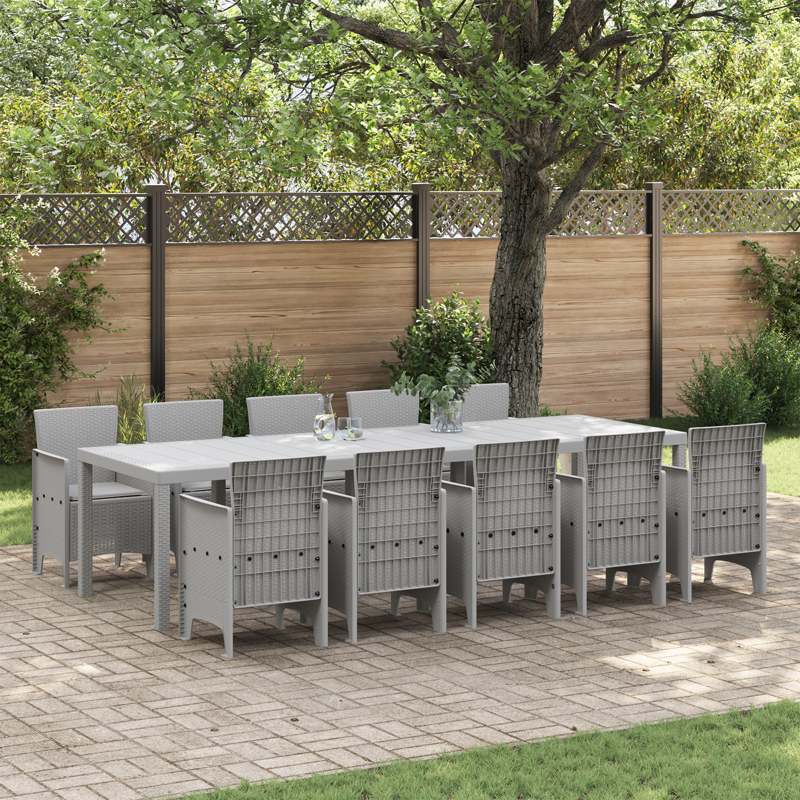11 Piece Garden Dining Set with Cushions Light Grey Poly Rattan, vidaXL Garden Table Light Grey 150x100x73 cm Poly Rattan, vidaXL Garden Chairs with Cushions 2 pcs Light Grey Poly Rattan, vidaXL Garden Chairs with Cushions 4 pcs Light Grey Poly Rattan