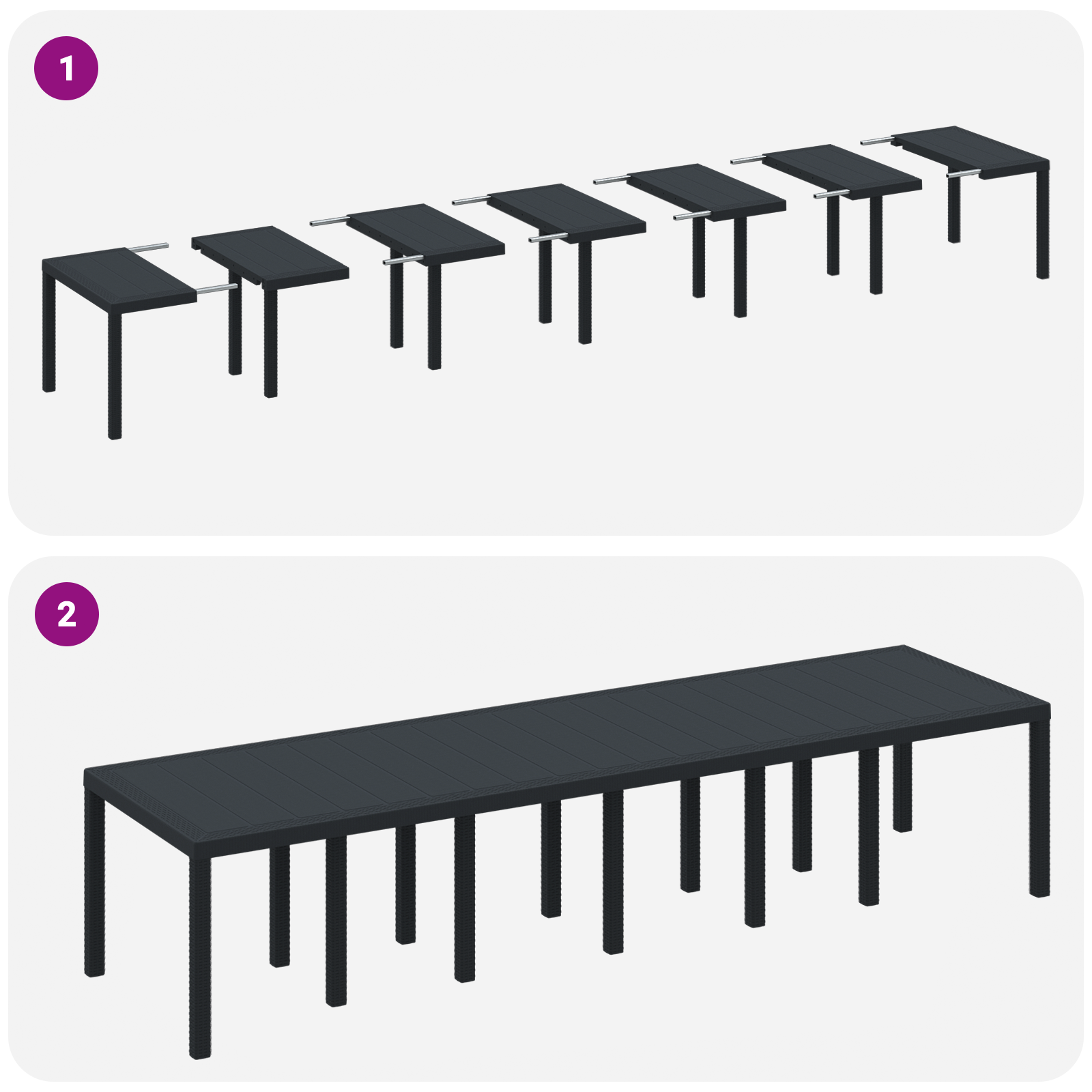 13 части комплект за хранене в градината с възглавници антрацит полиратан, vidaXL градинска маса антрацит 200x100x73 см полиратан, vidaXL градинска маса антрацит 150x100x73 см полиратан, vidaXL градински столове с възглавници 4 бр. антрацит полиратан - Image 10