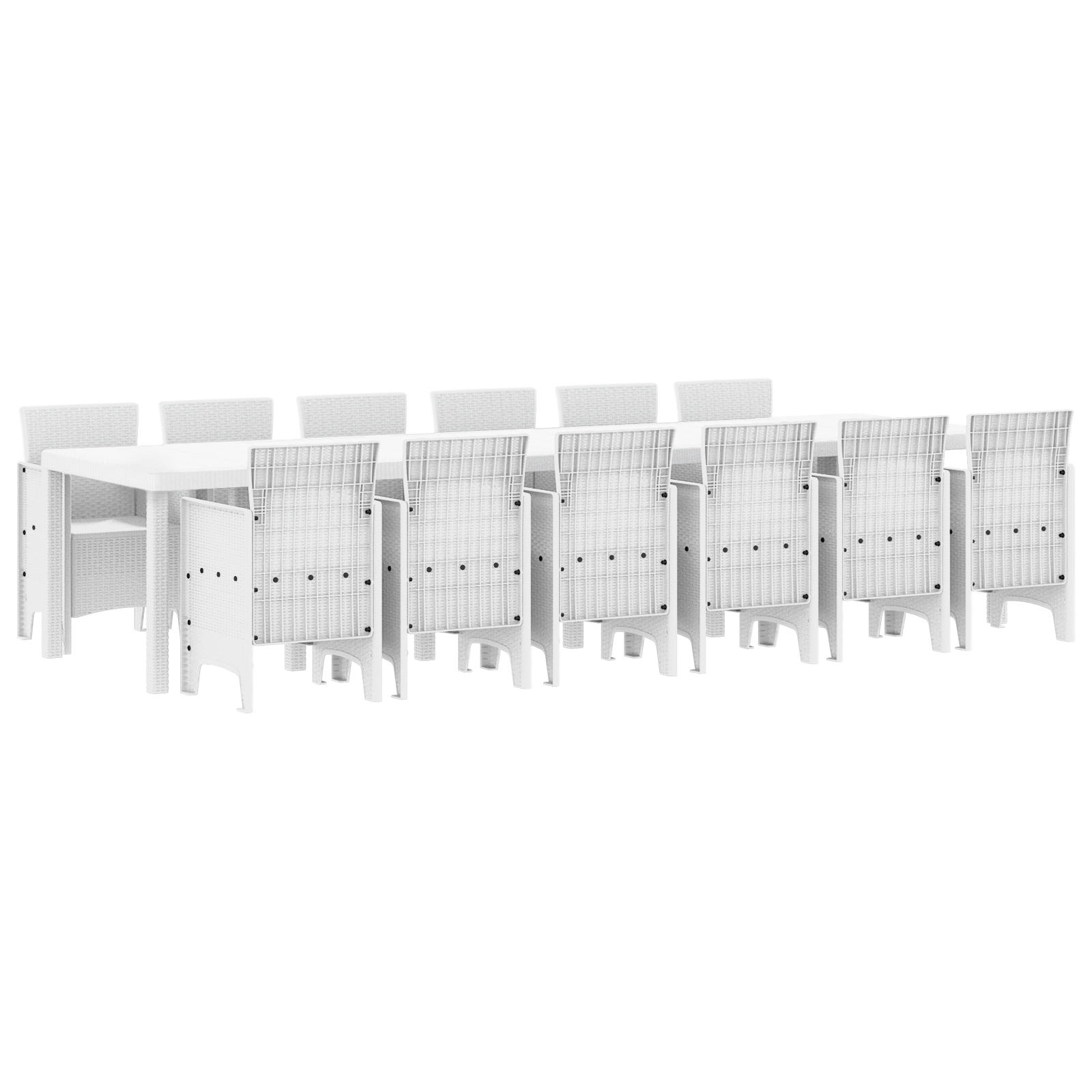 13 частен комплект за хранене в градината бял полиратан, vidaXL градинска маса бяла 200x100x73 см полиратан, vidaXL градинска маса бяла 150x100x73 см полиратан, vidaXL градински столове 4 бр. бели полиратан - Image 2