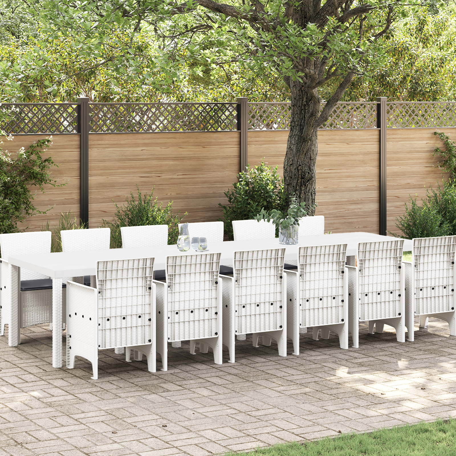 13 Piece Garden Dining Set with Cushions White Poly Rattan