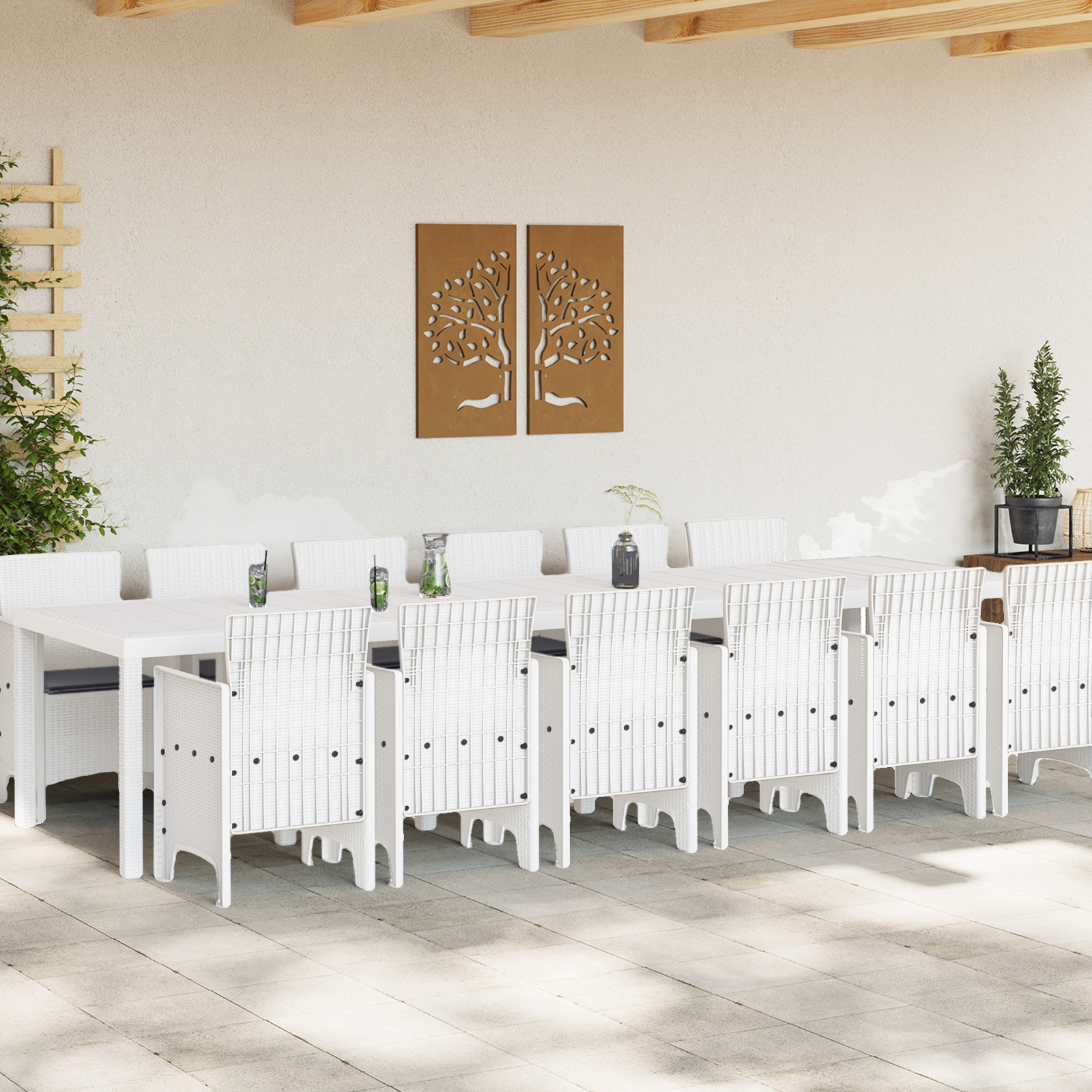 13 Piece Garden Dining Set with Cushions White Poly Rattan - Image 3
