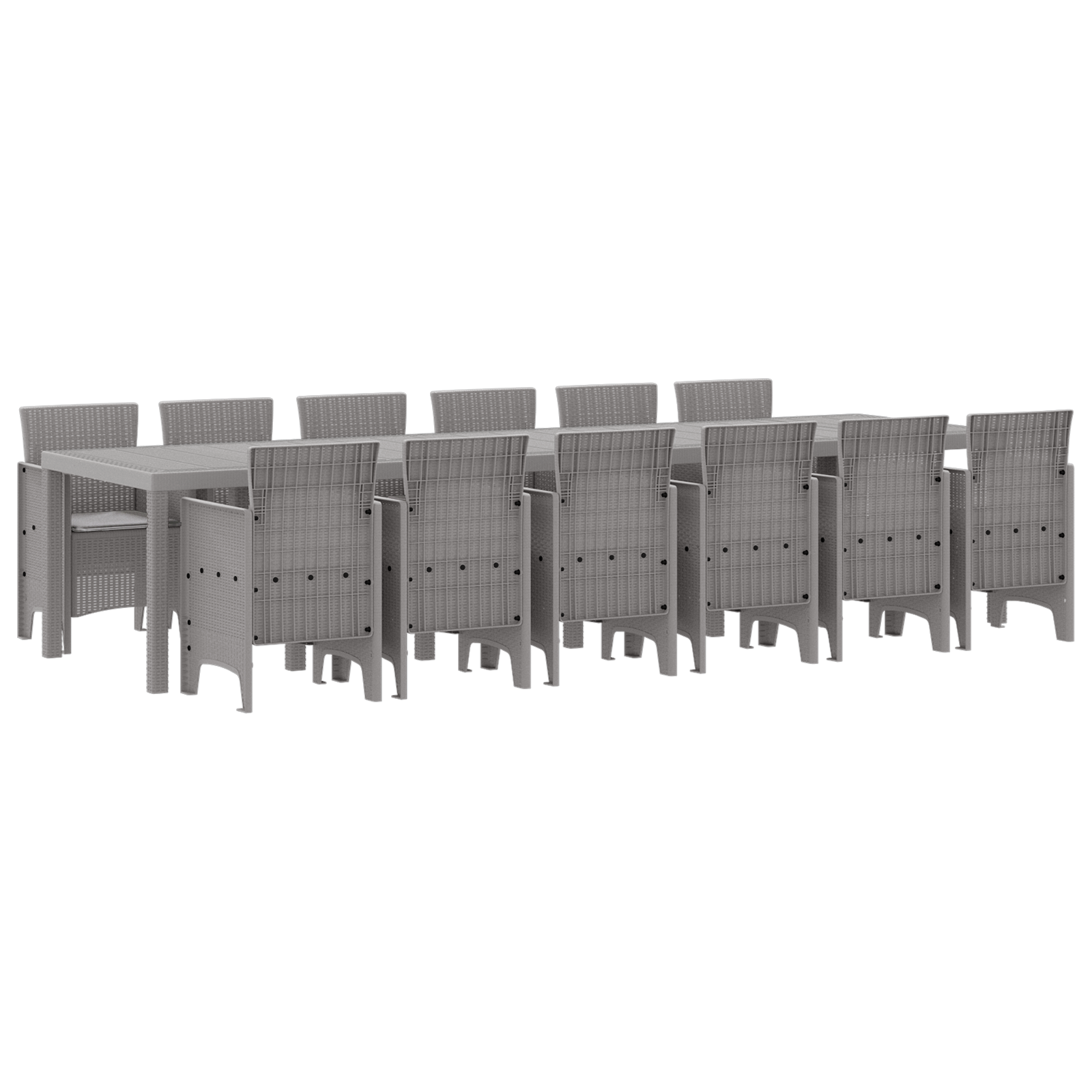 13 Piece Garden Dining Set with Cushions Light Grey Poly Rattan - Image 2