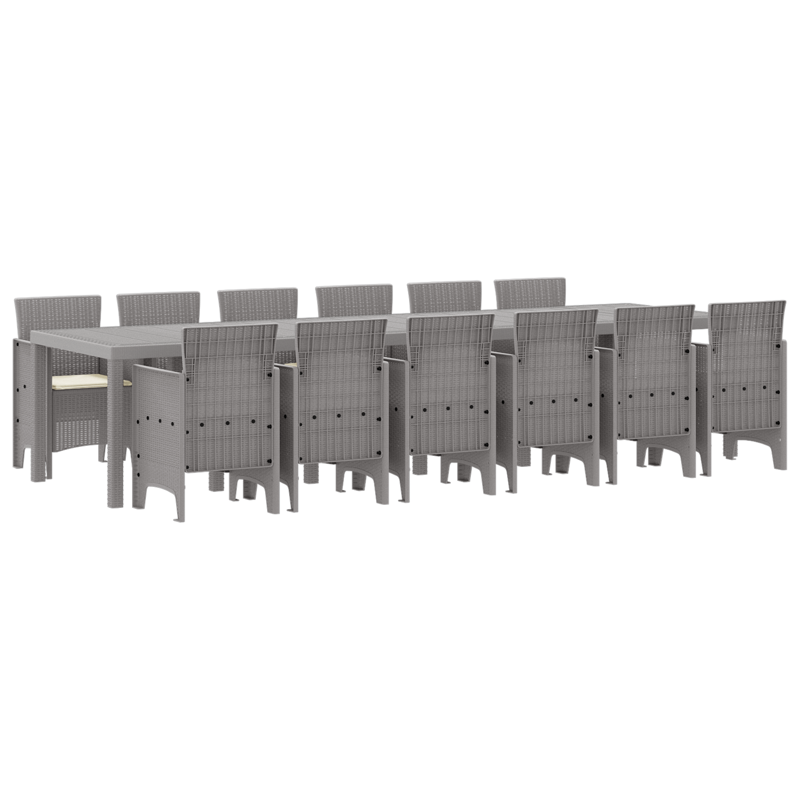 13 Piece Garden Dining Set with Cushions Light Grey Poly Rattan - Image 2