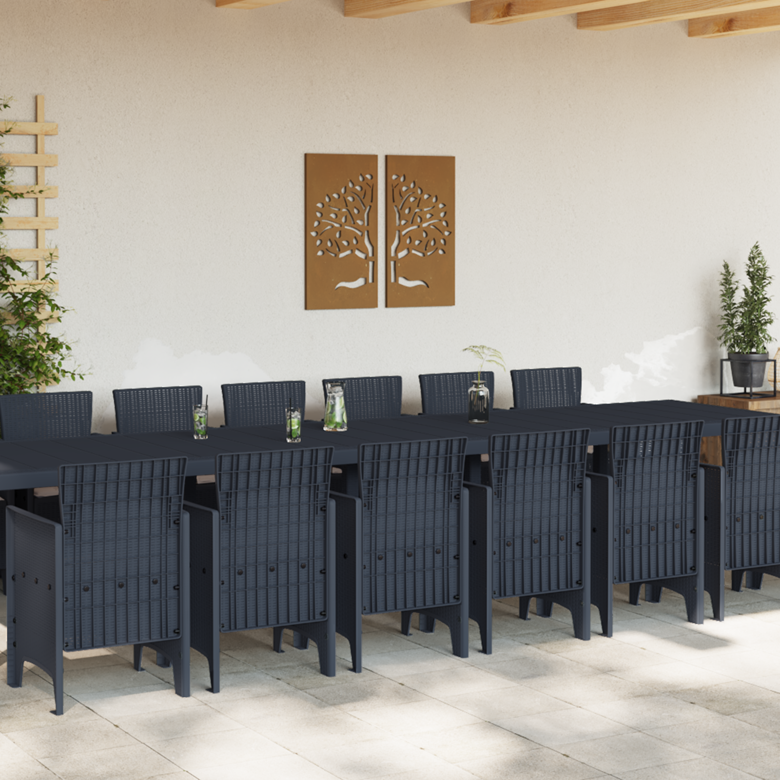 15 Piece Garden Dining Set with Cushions Anthracite Poly Rattan - Image 3