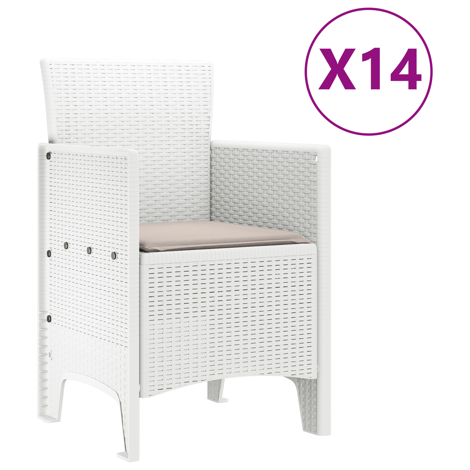 15 части комплект за хранене в градината с възглавници Бял Полирано Ратан - Image 5