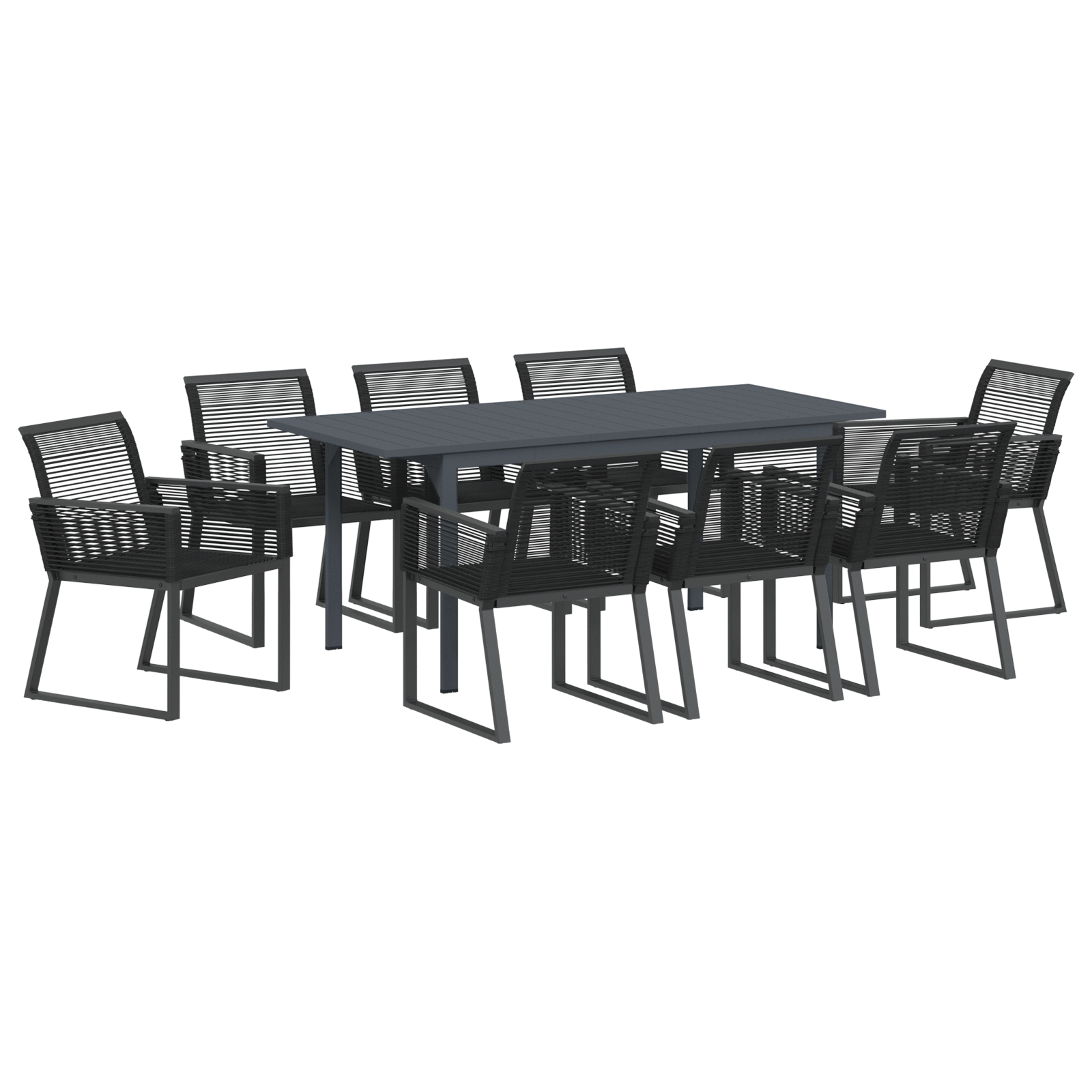 Комплект за хранене на градина 6 части Черна стомана и полиратан - Image 2