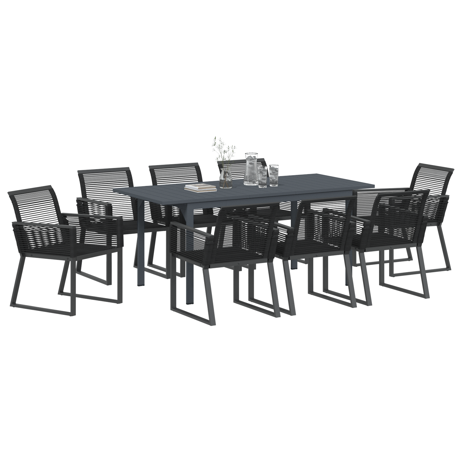 Комплект за хранене на градина 6 части Черна стомана и полиратан - Image 3