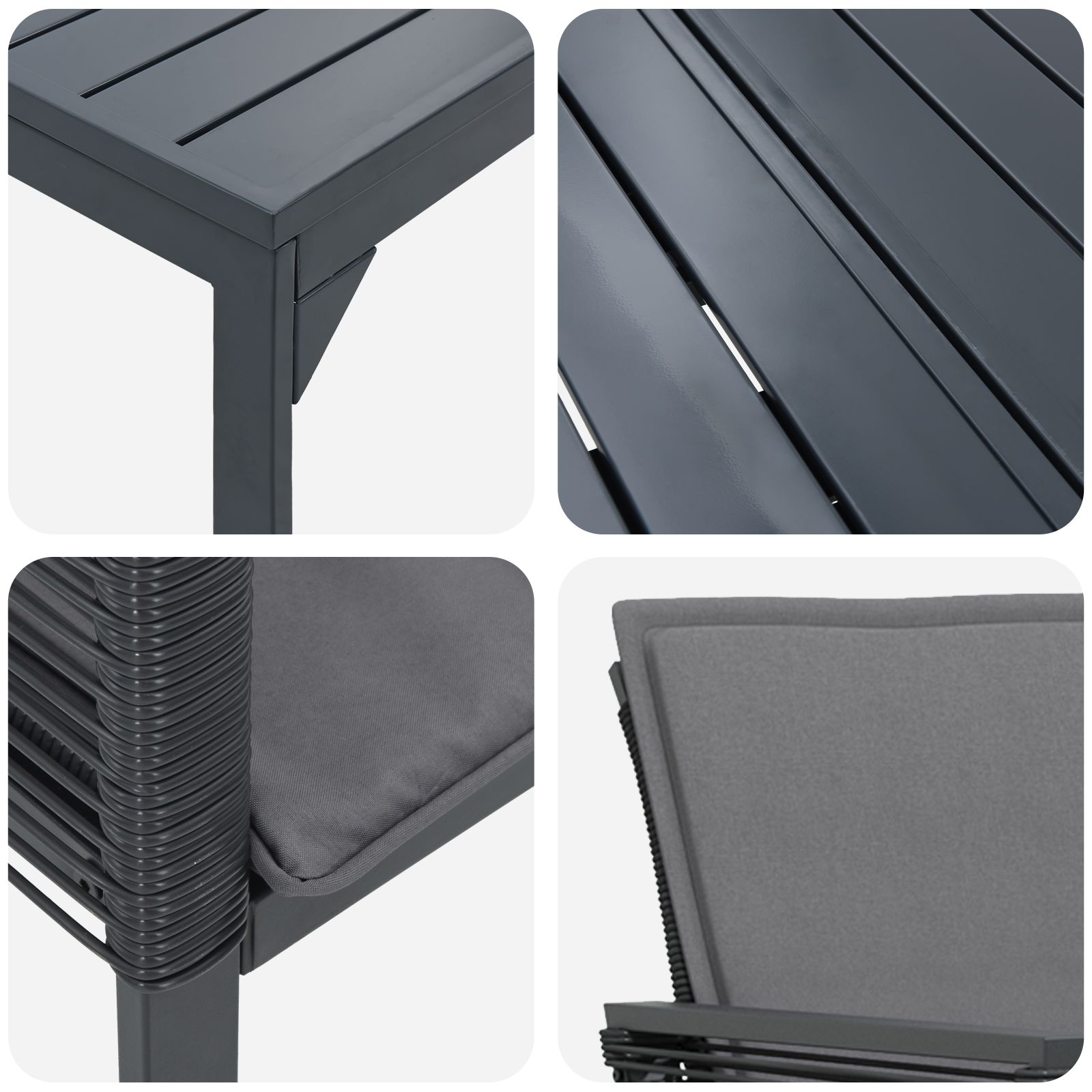 Комплект градински трапезен комплект с възглавници от Антрацитова стомана и полиратан - Image 9
