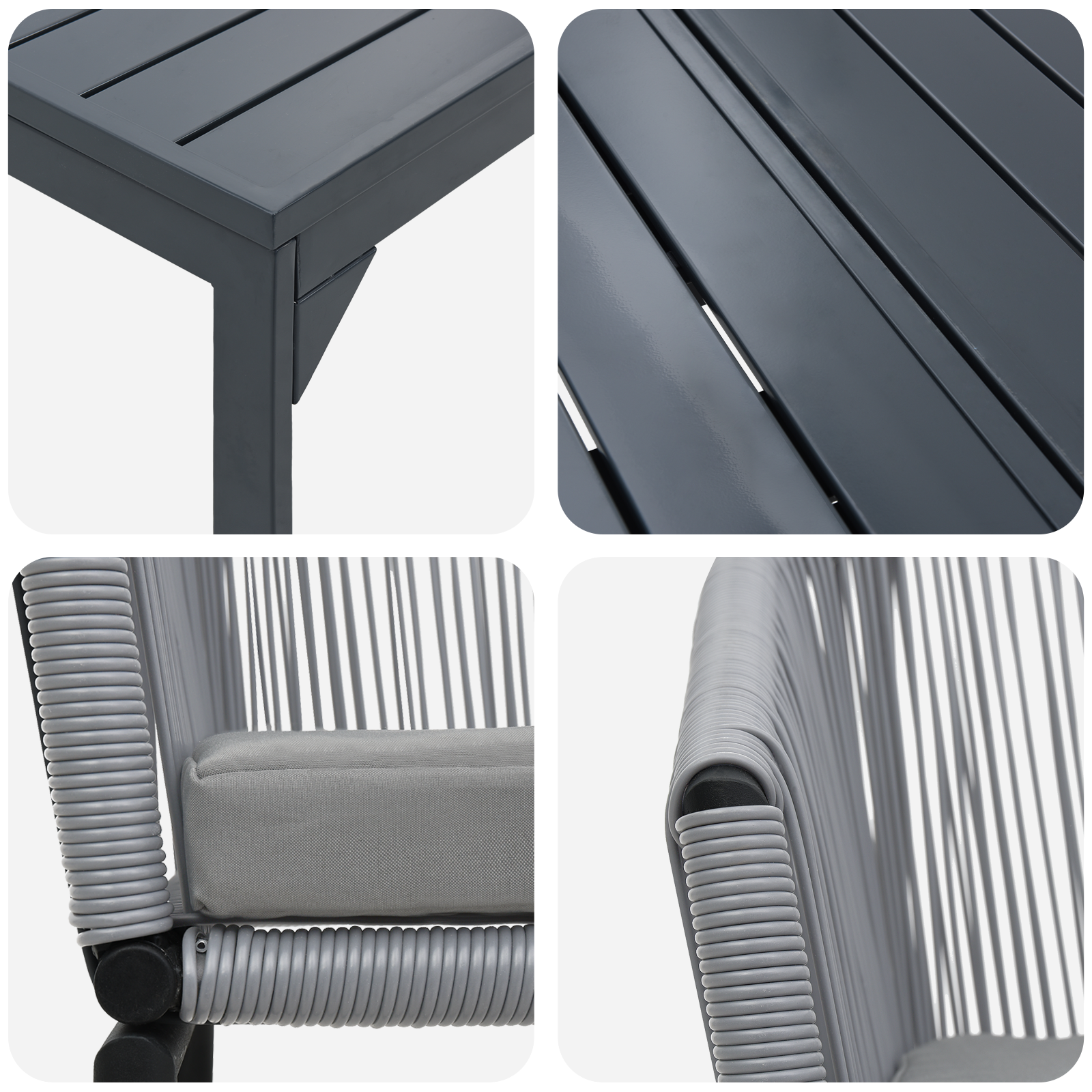 7 части градински комплект за хранене с възглавници сив - Image 9