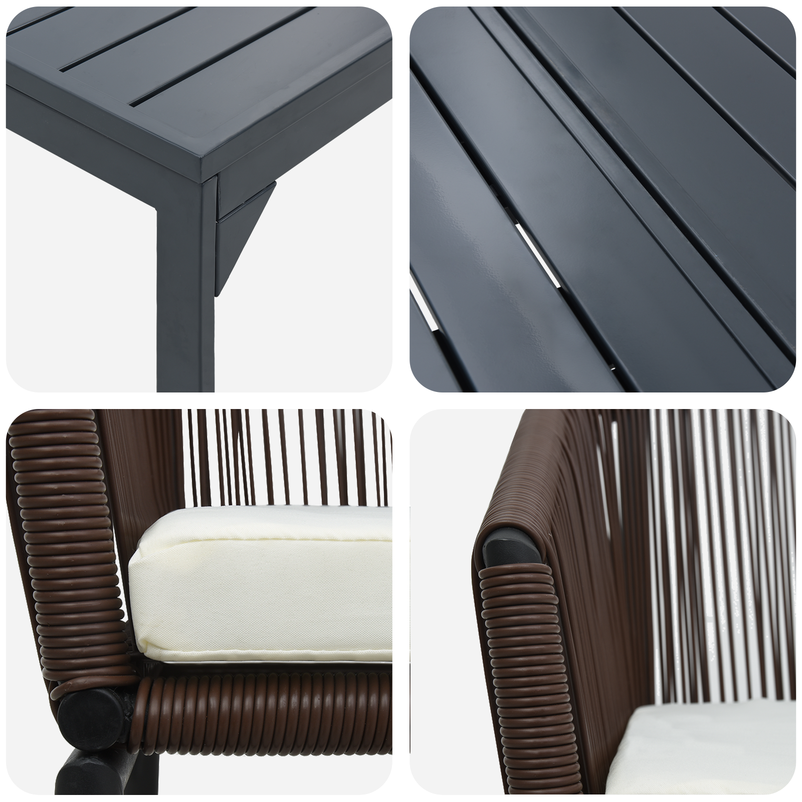 10-Частен Градински Трапезарен Комплект с Възглавници Кафяв Полиестер Ратан, vidaXL Разширяем Градински Маса Антрацит (140-210)x90x73 см Стомана - Image 9