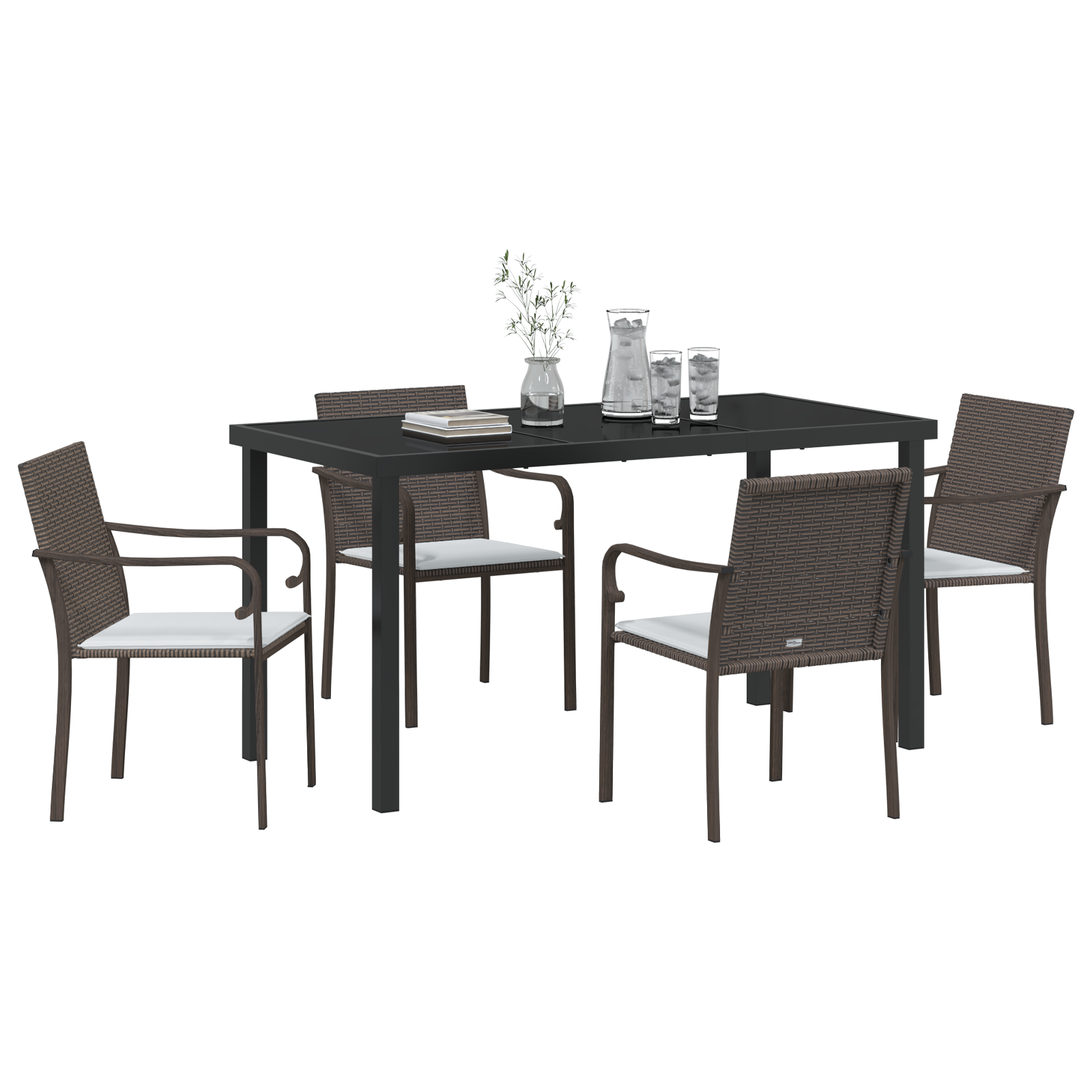 5-частен комплект за градинско хранене с кафяви възглавници от полиратан - Image 3