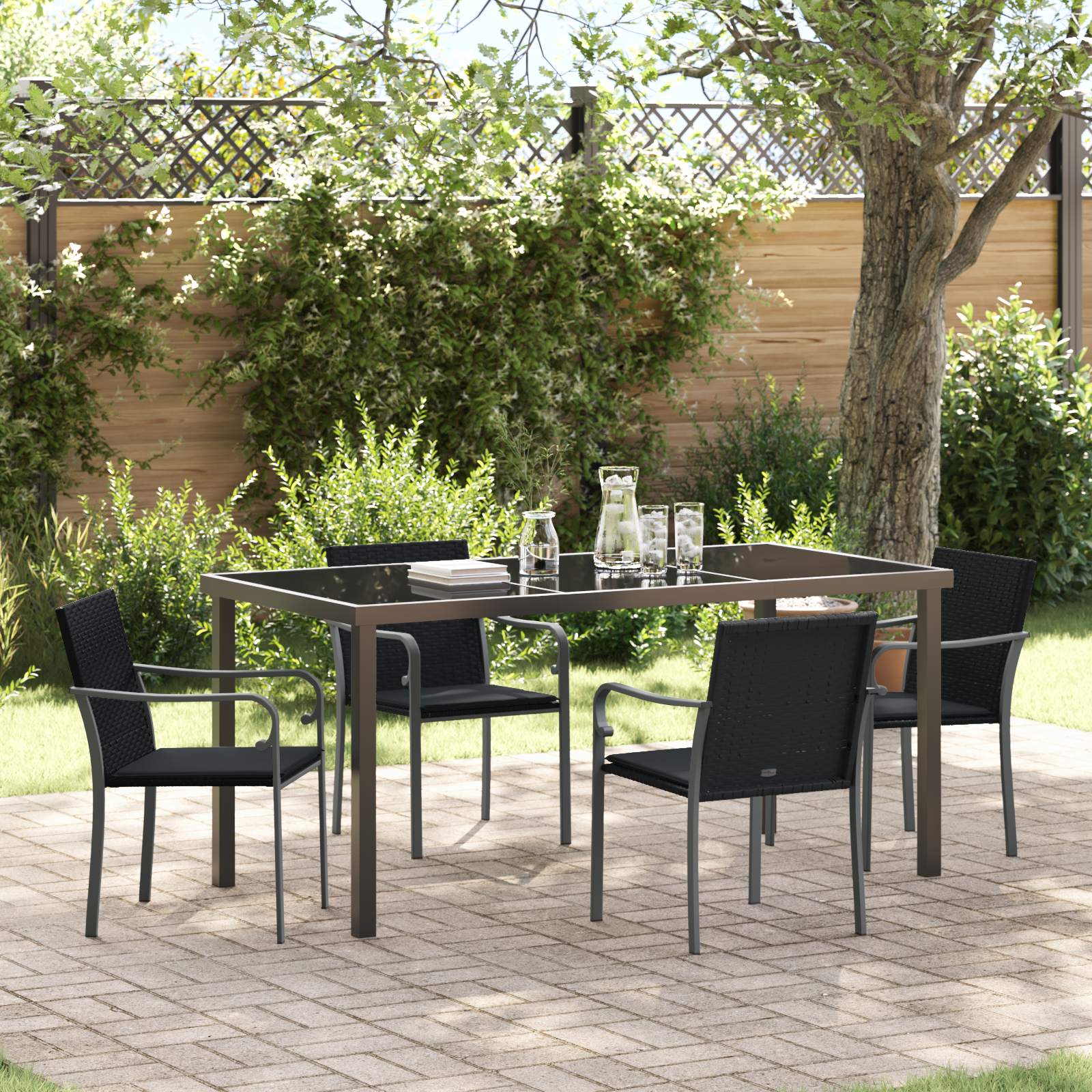 Thumbnail - vidaXL 5-teilige Garten-Essgruppe mit Kissen - Schwarz, Poly Rattan