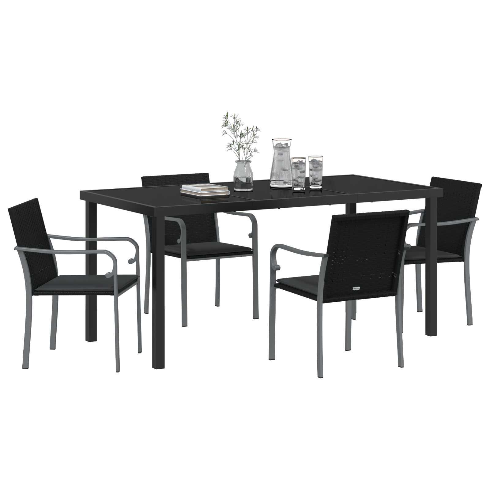 Thumbnail - vidaXL 5-teilige Garten-Essgruppe mit Kissen - Schwarz, Poly Rattan