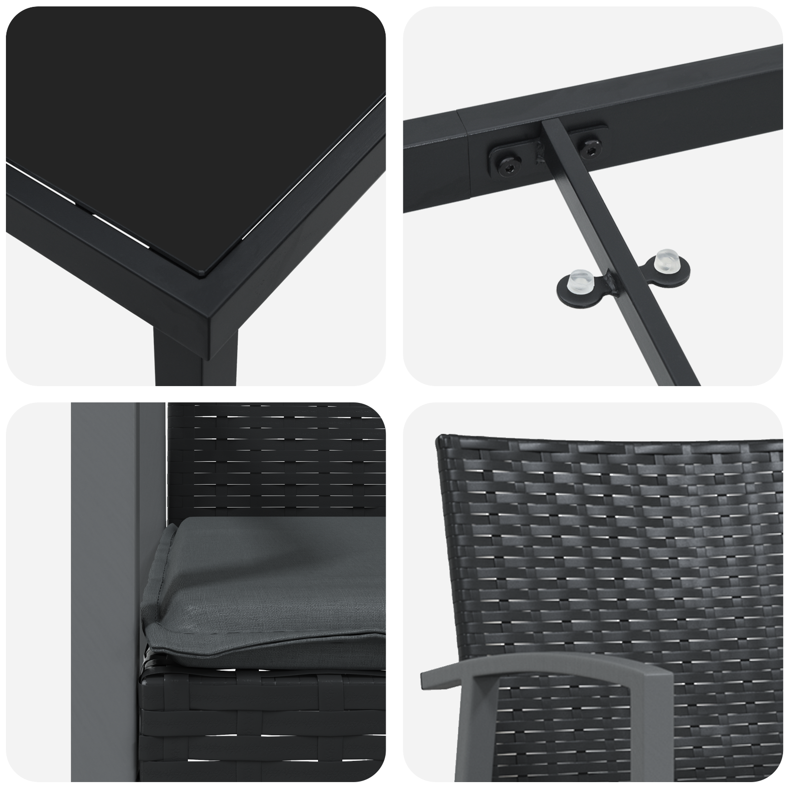 Комплект от 3 Черен PE ротан, стомана 56.5x57x83 см Издръжлив - Image 9