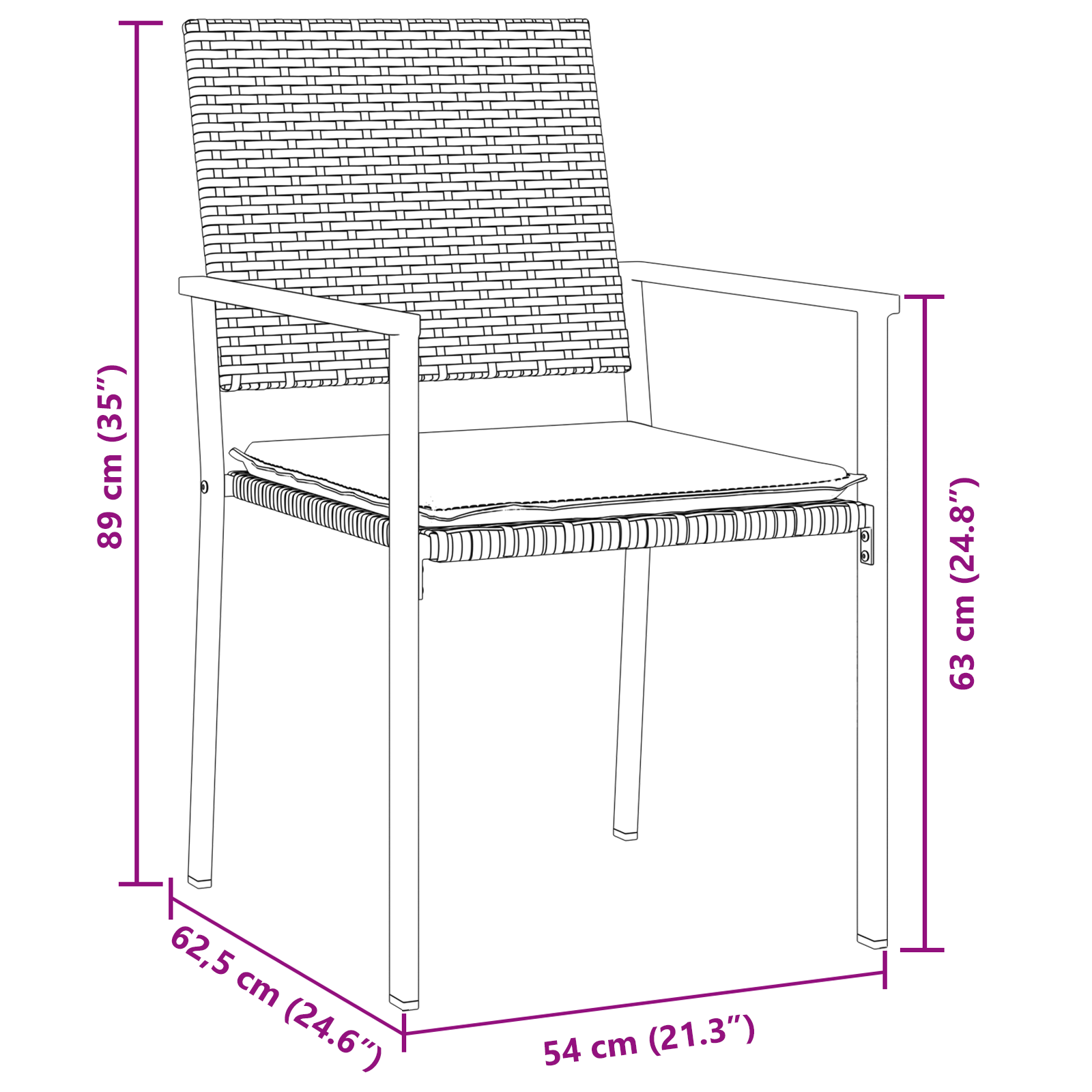Комплект от 3 Черен PE ратан 54x62.5x89 см Издръжлив - Image 10