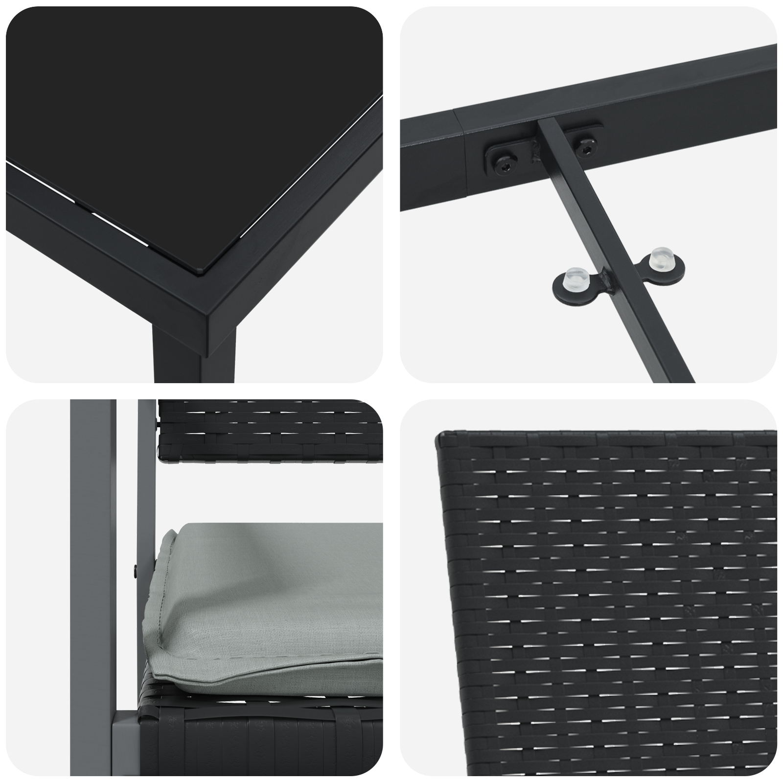 Комплект от 4 Черен PE полиратан, прахово боядисана стомана - Image 9