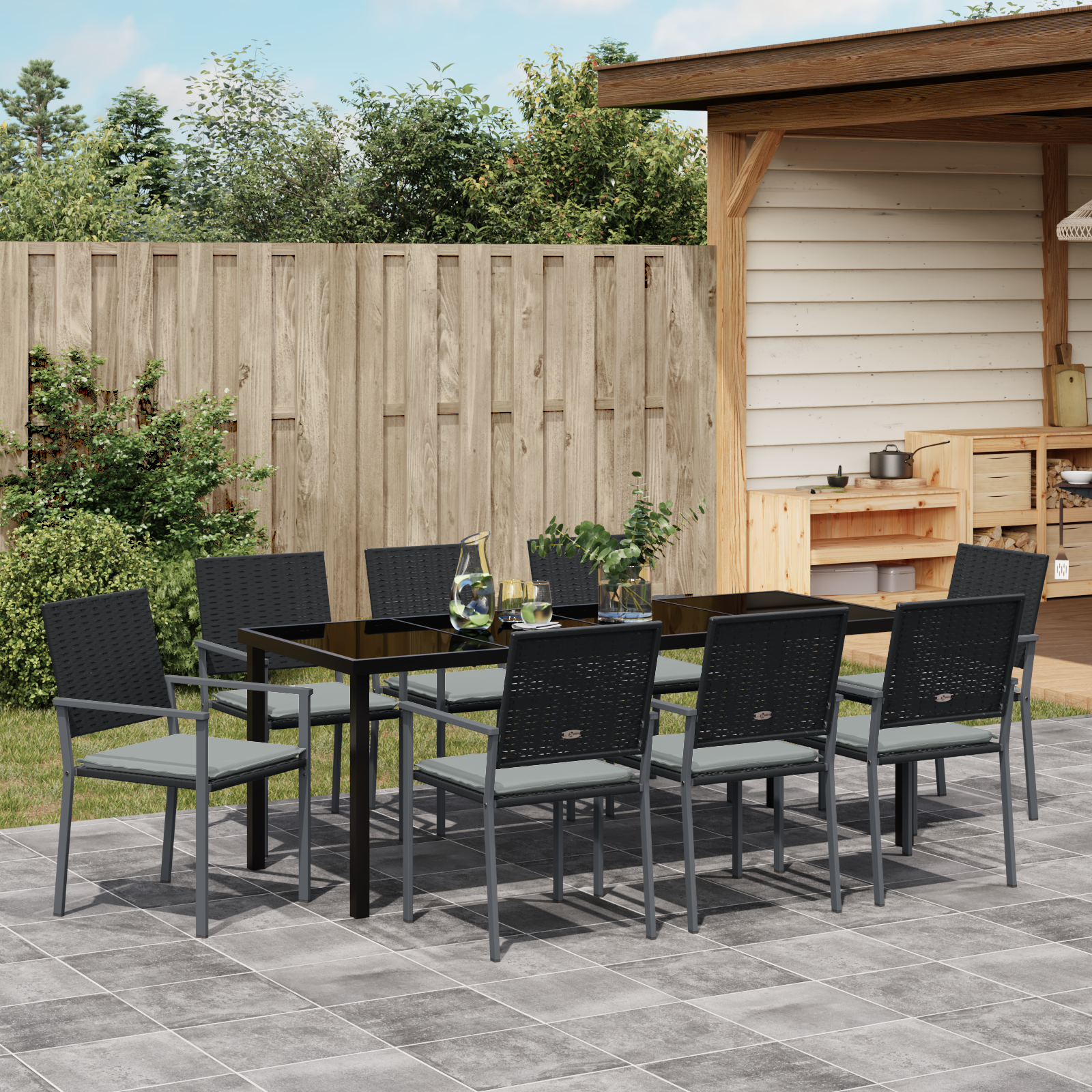 Комплект от 5 Черен Полиратан Среден Издръжлив Градински стол - Image 4