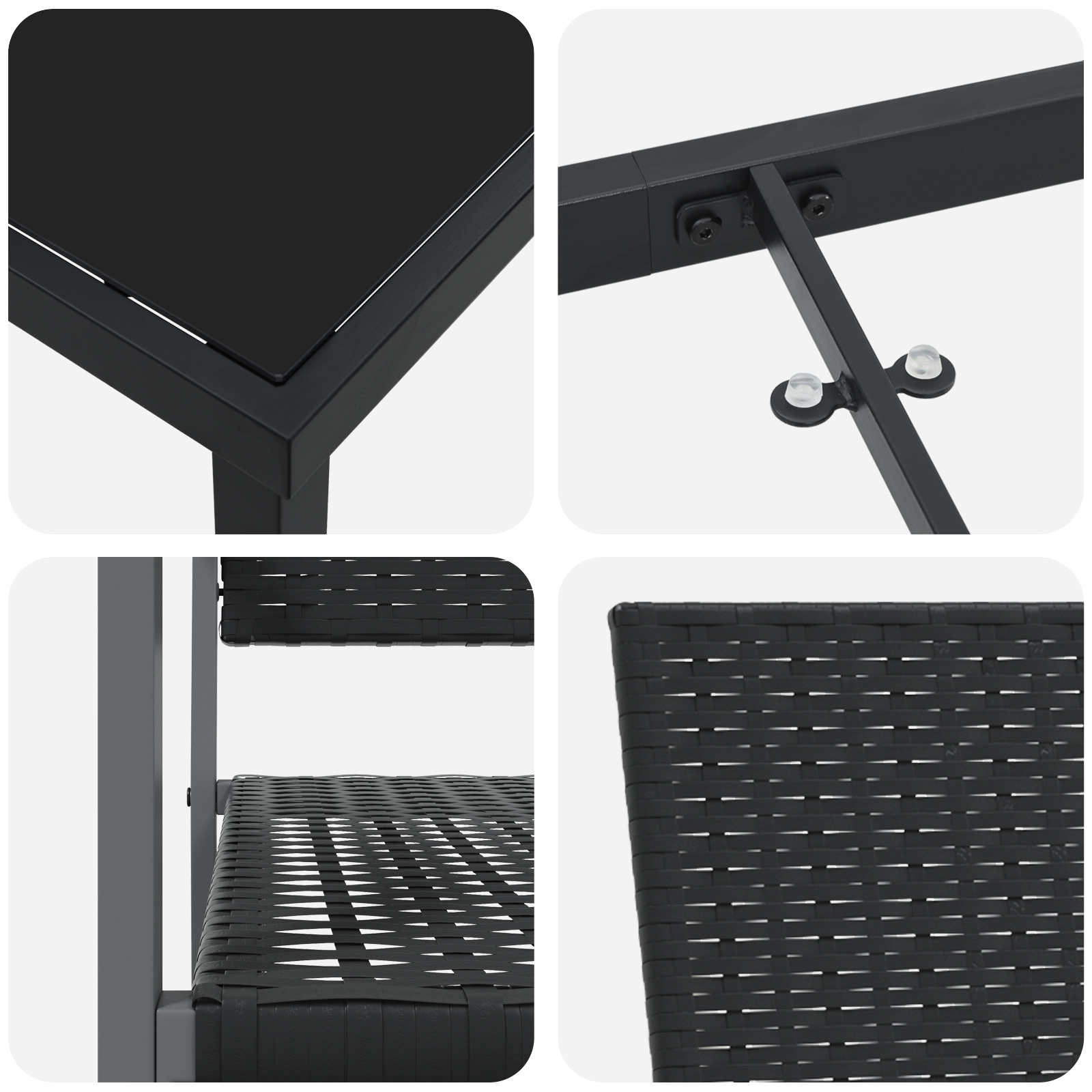 Комплект от 3 Черен PE ратан, прахово боядисана стомана - Image 9