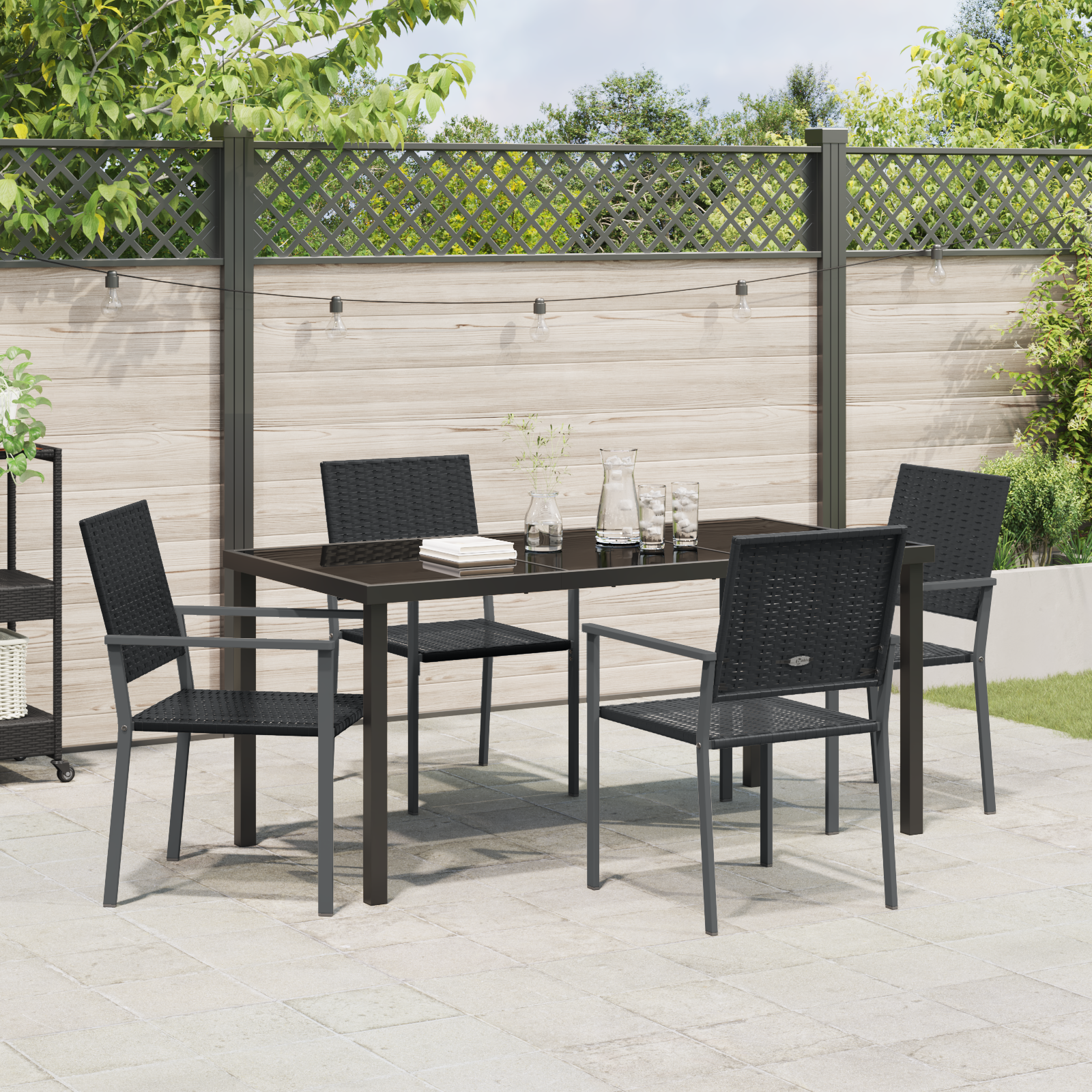 Комплект от 3 Черен PE ратан, прахово боядисана стомана - Image 4