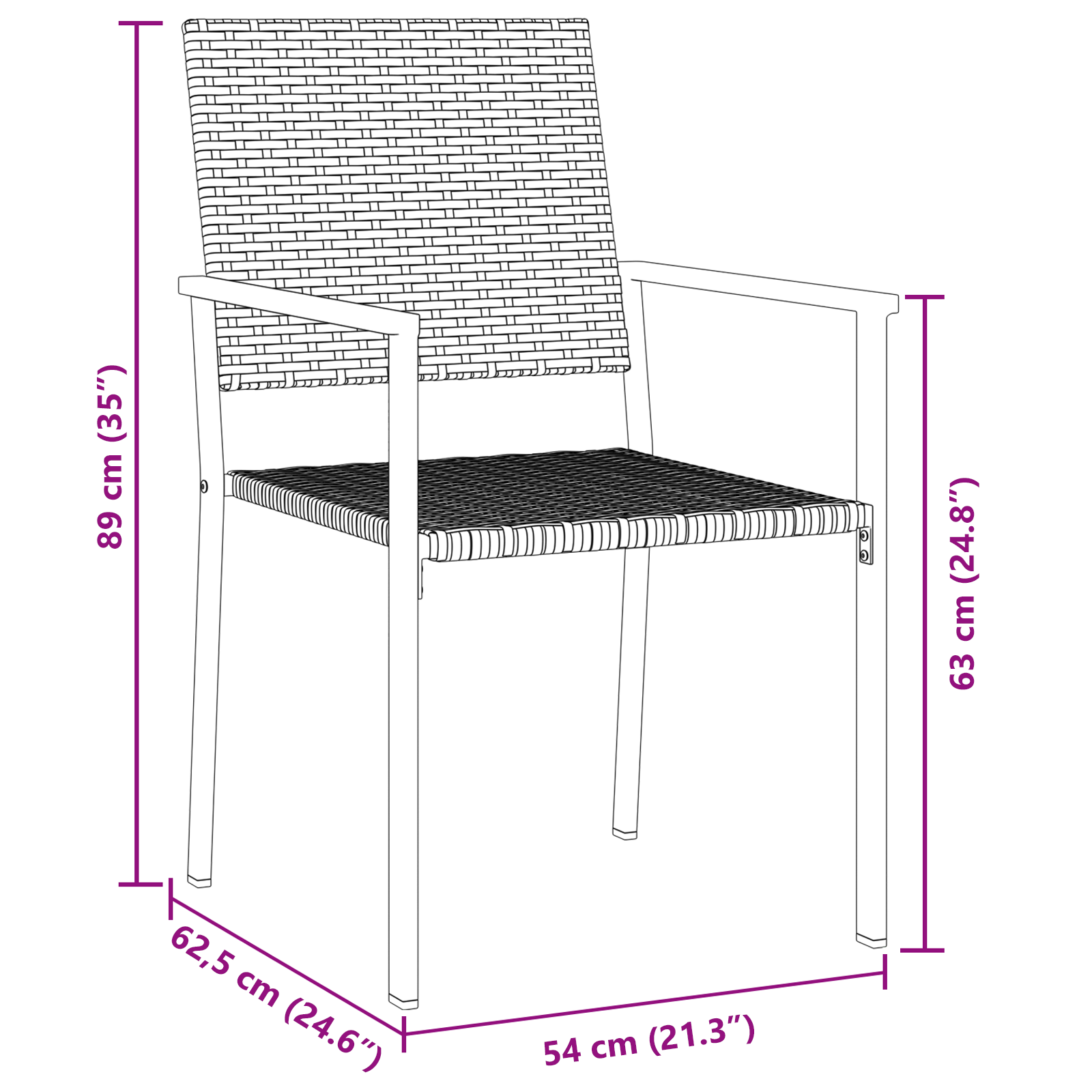 Комплект от 3 Черен PE ратан, прахово боядисана стомана - Image 10