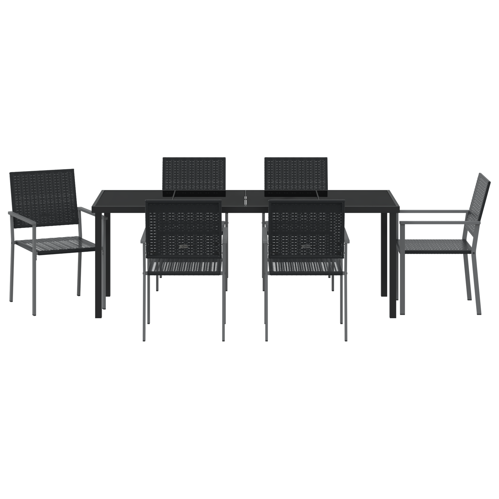 Комплект от 4 Черен PE ратан, прахово боядисана стомана - Image 7