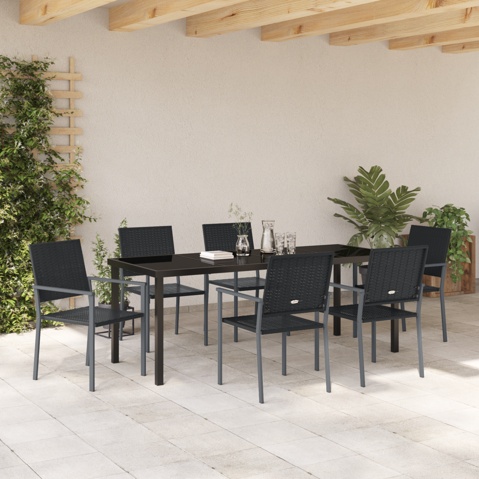 Комплект от 4 Черен PE ратан, прахово боядисана стомана - Image 4