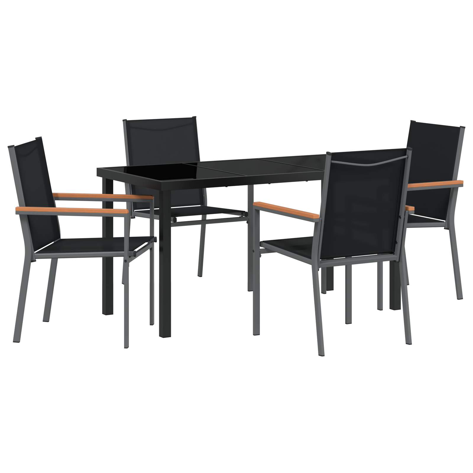 5 Piece Garden Dining Set Black Textilene and Steel - Image 2