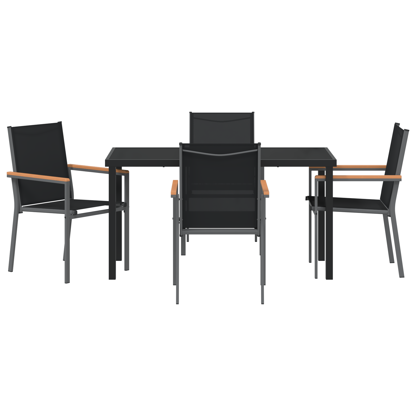 5 Piece Garden Dining Set Black Textilene and Steel - Image 7