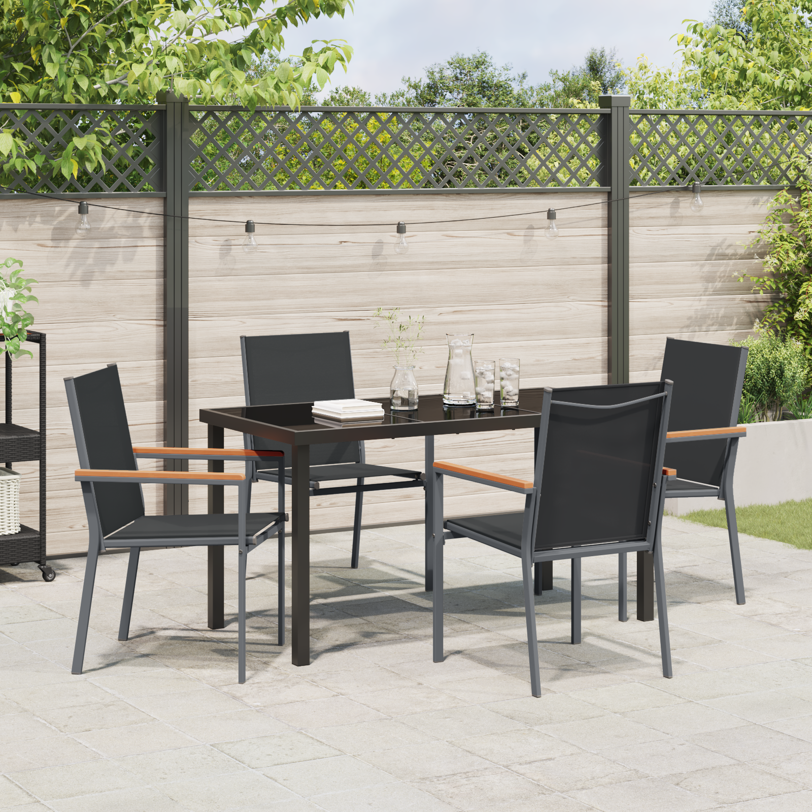 5 Piece Garden Dining Set Black Textilene and Steel - Image 4