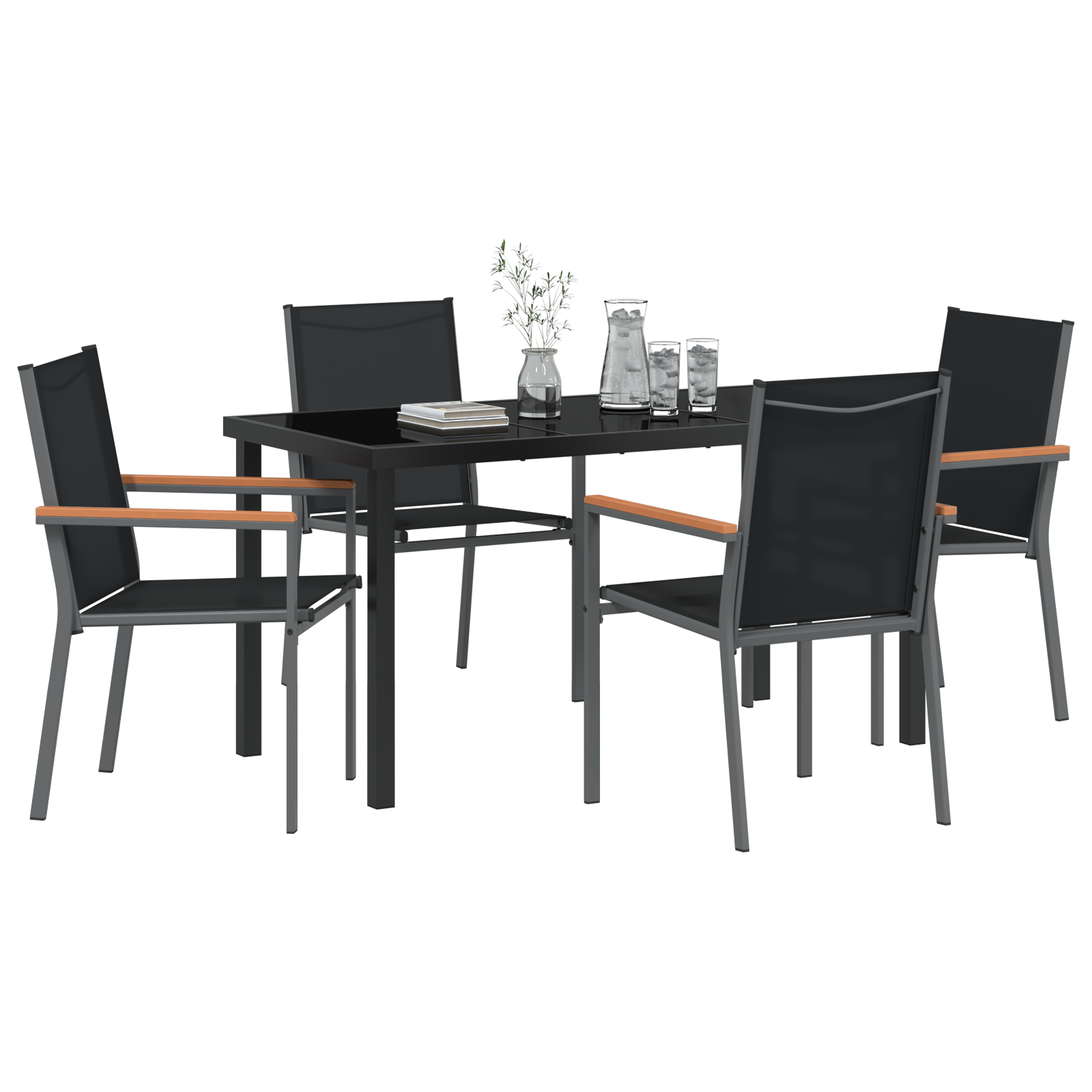 5 Piece Garden Dining Set Black Textilene and Steel - Image 3