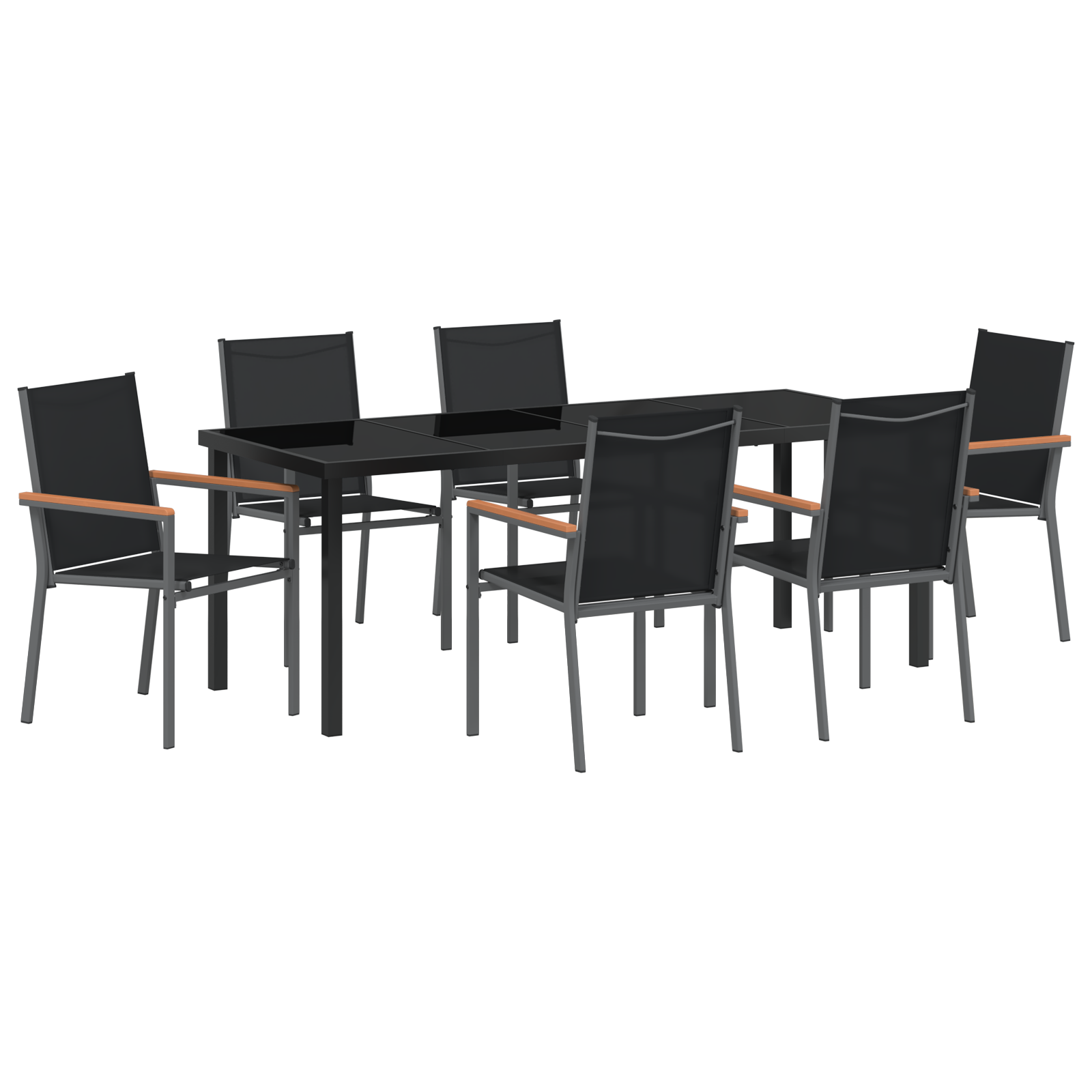 7-членен комплект за хранене в градината черно текстилено и стомана - Image 2