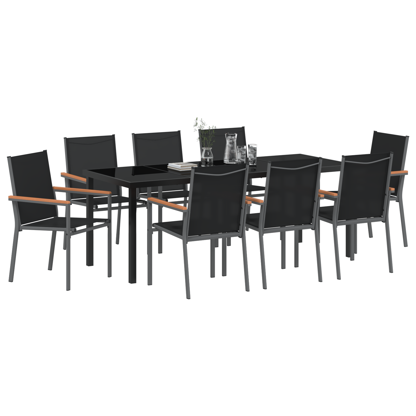 9 части градински комплект за хранене Черен текстилен и стомана - Image 3