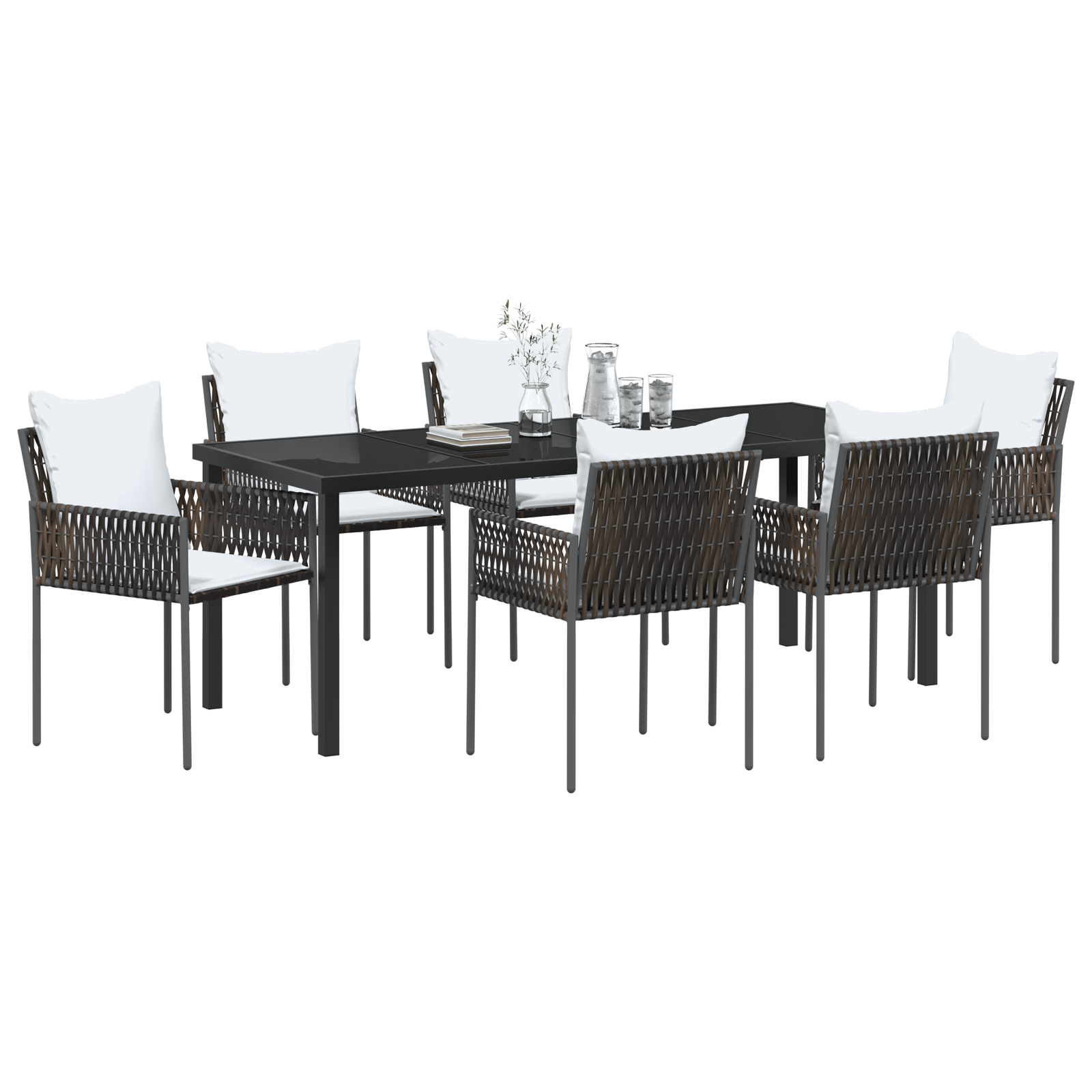 Комплект от 7 части градински маси с възглавнички кафяви, поли ратан - Image 3