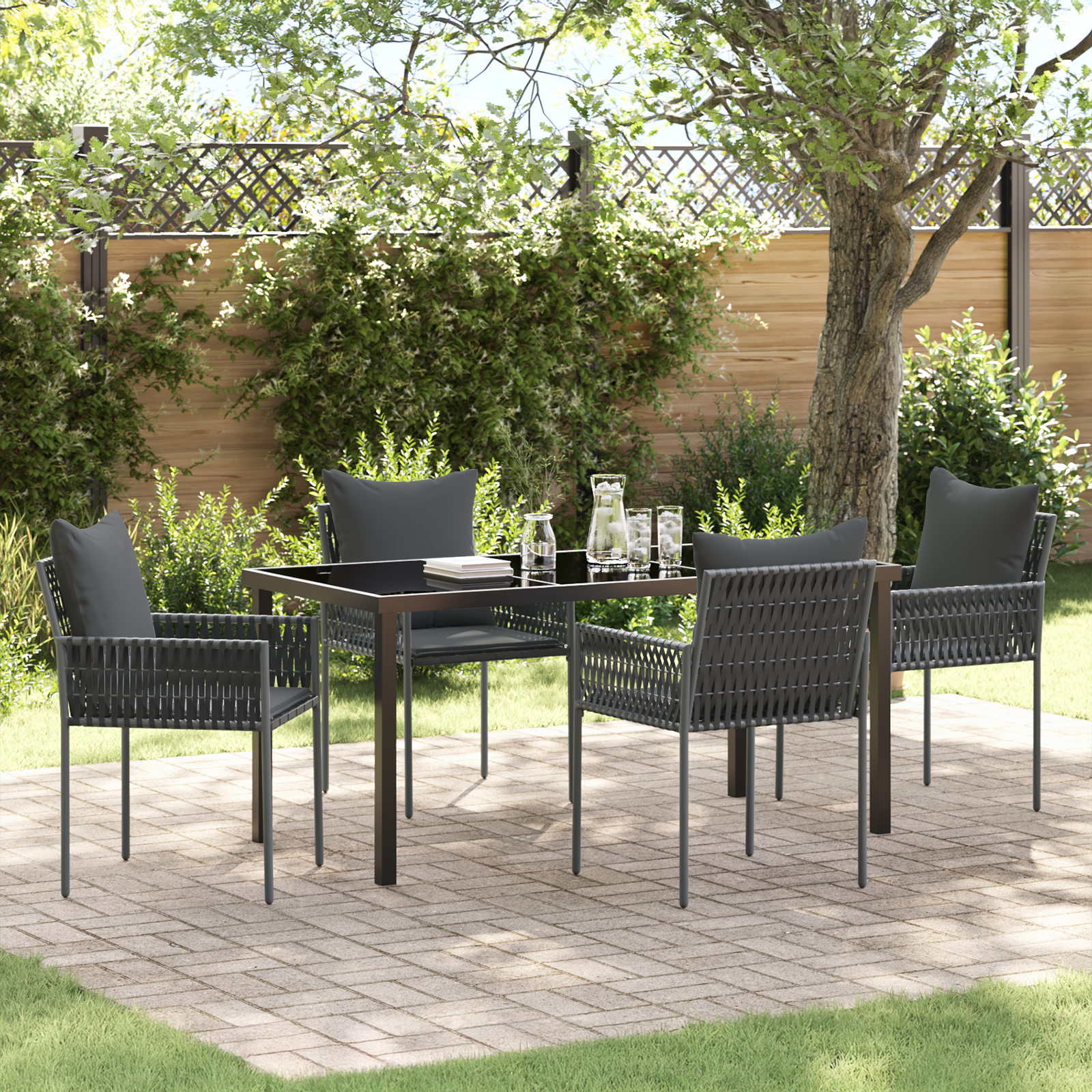 Thumbnail - vidaXL 5-tlg. Garten-Essgruppe mit Kissen Schwarz Poly Rattan