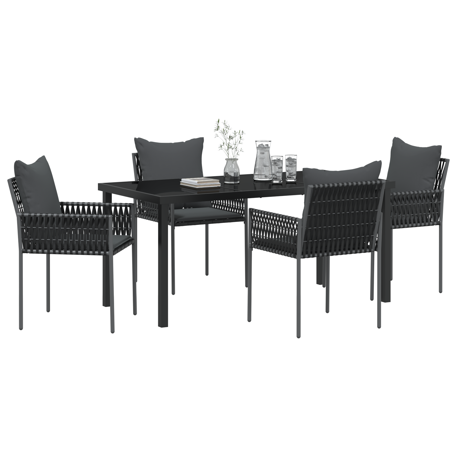 Thumbnail - vidaXL 5-tlg. Garten-Essgruppe mit Kissen Schwarz Poly Rattan