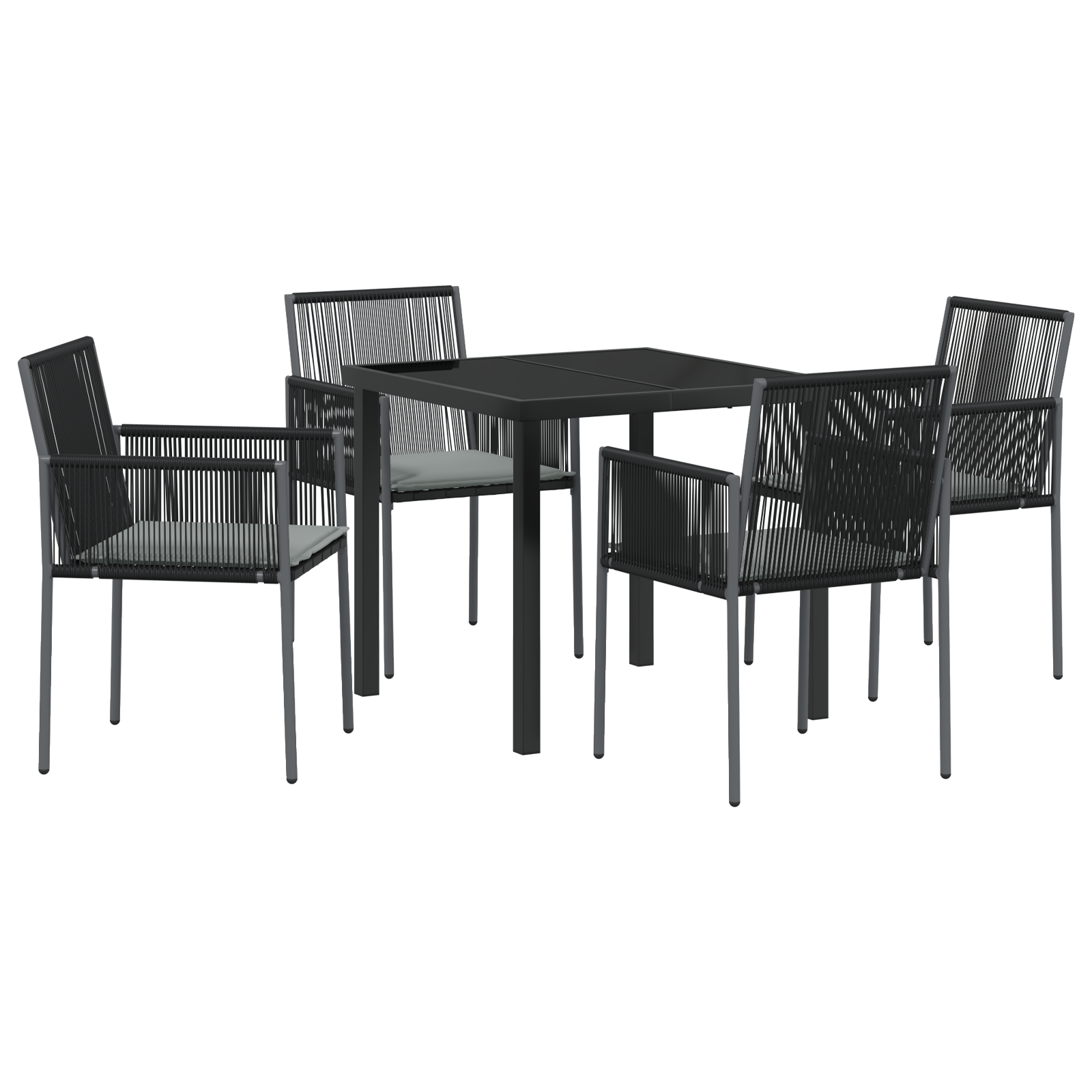 Комплект от 3 Черен PE Ратан, Стомана, Полиестер Стандартен - Image 2