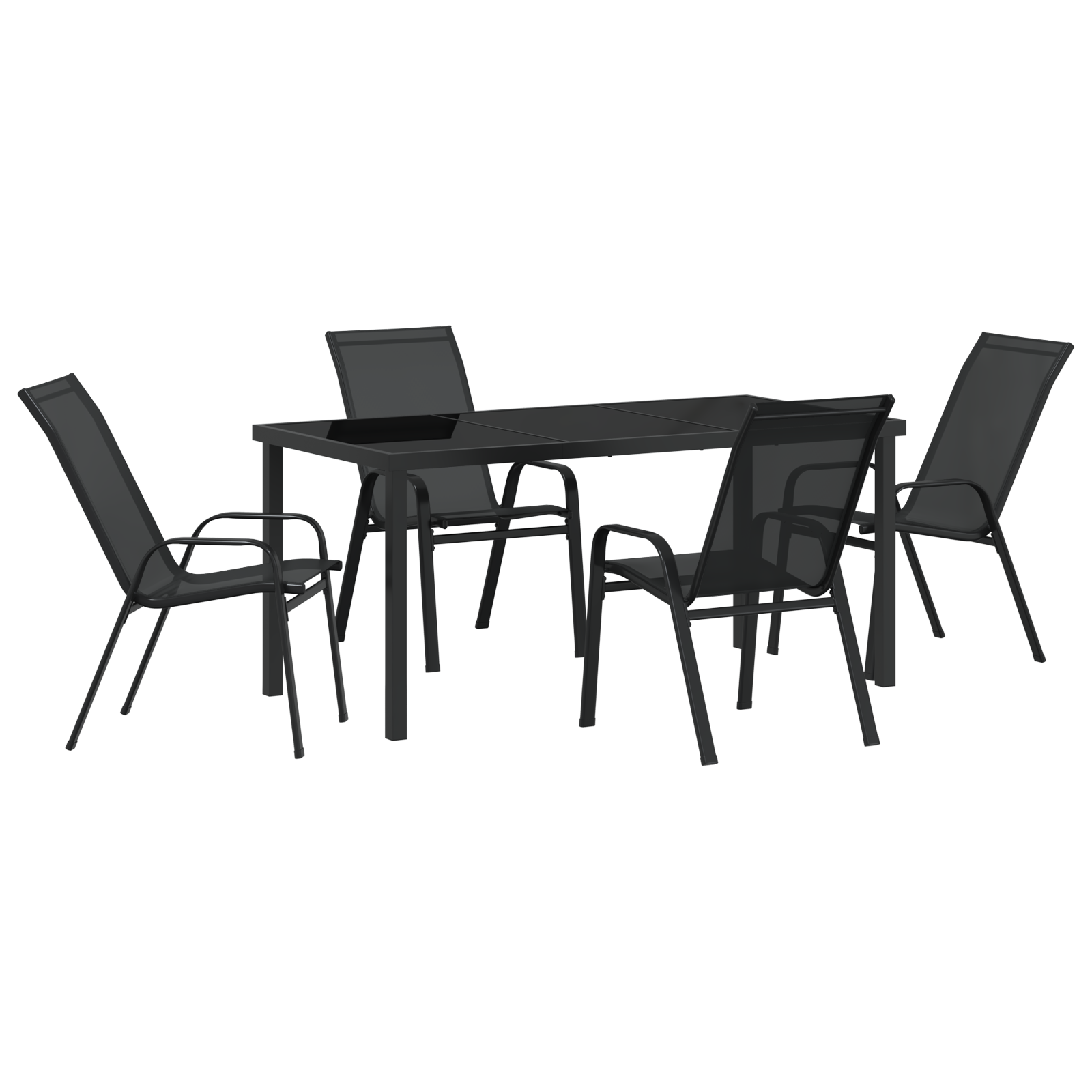 5 Piece Garden Dining Set Black Textilene and Steel - Image 2