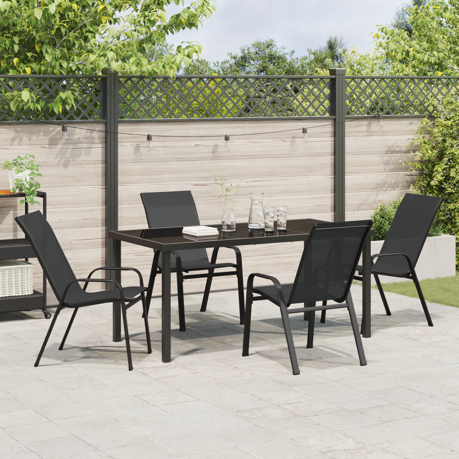 5 Piece Garden Dining Set Black Textilene and Steel - Image 4