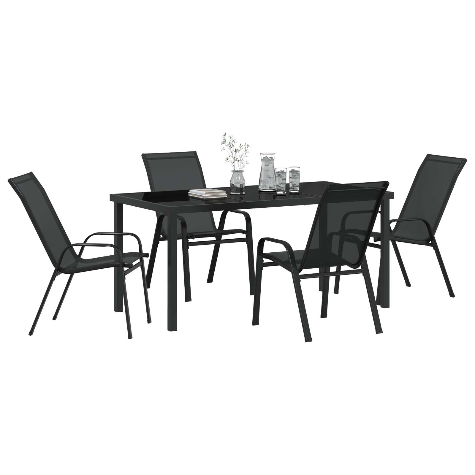 5 Piece Garden Dining Set Black Textilene and Steel - Image 3