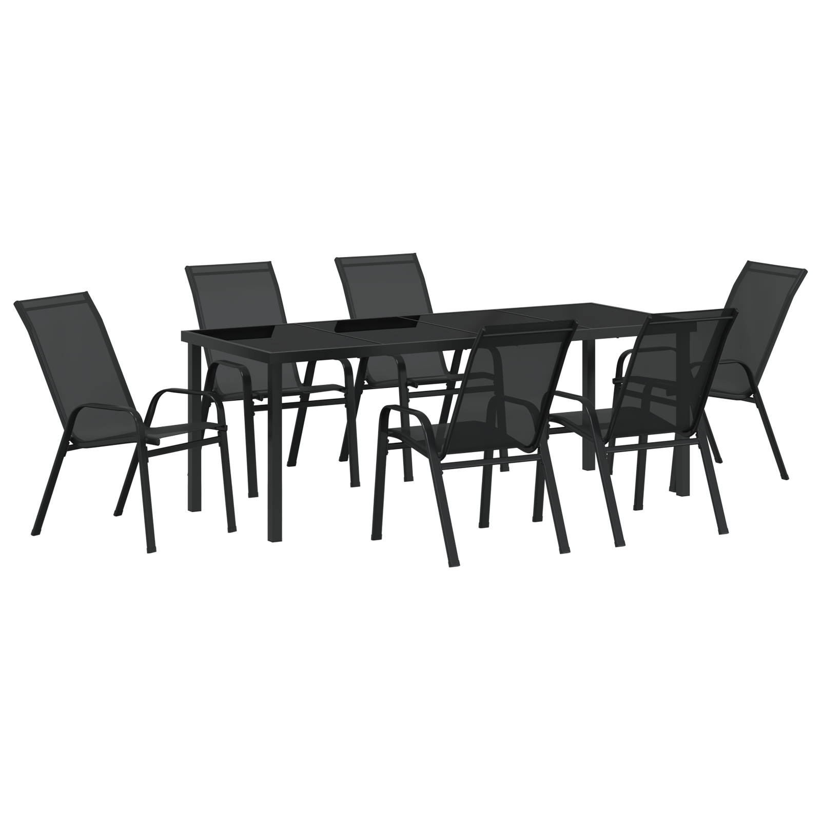 Thumbnail - vidaXL 7-teiliges Garten-Esszimmer-Set aus schwarzem Textilene und Stahl