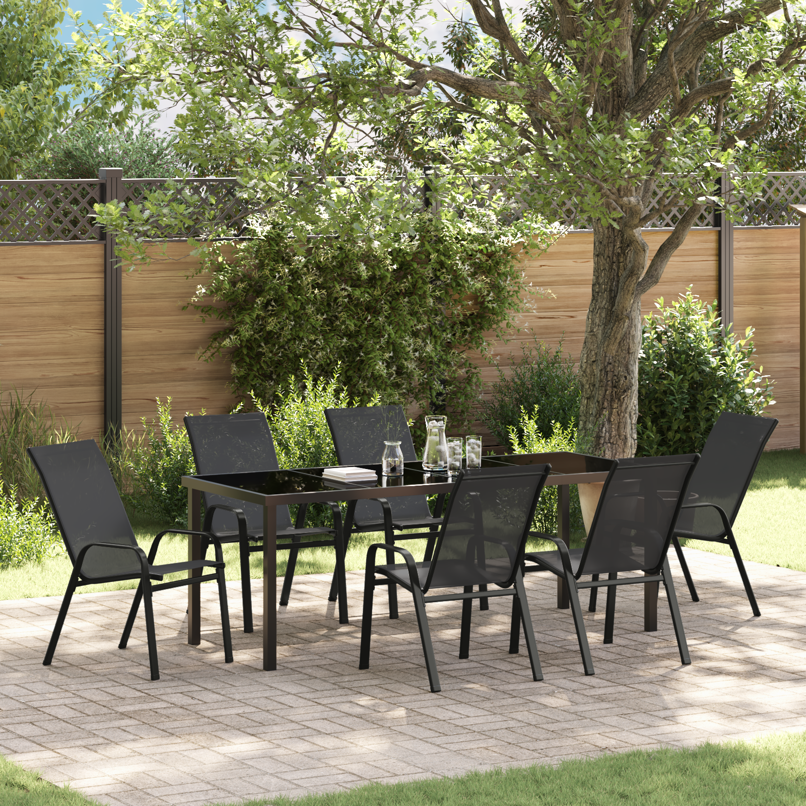 Thumbnail - vidaXL 7-teiliges Garten-Esszimmer-Set aus schwarzem Textilene und Stahl