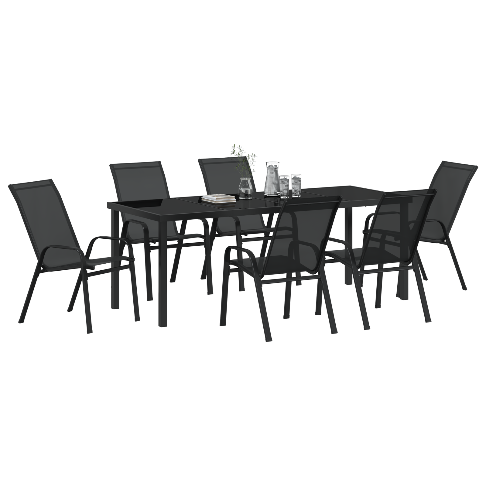 Thumbnail - vidaXL 7-teiliges Garten-Esszimmer-Set aus schwarzem Textilene und Stahl