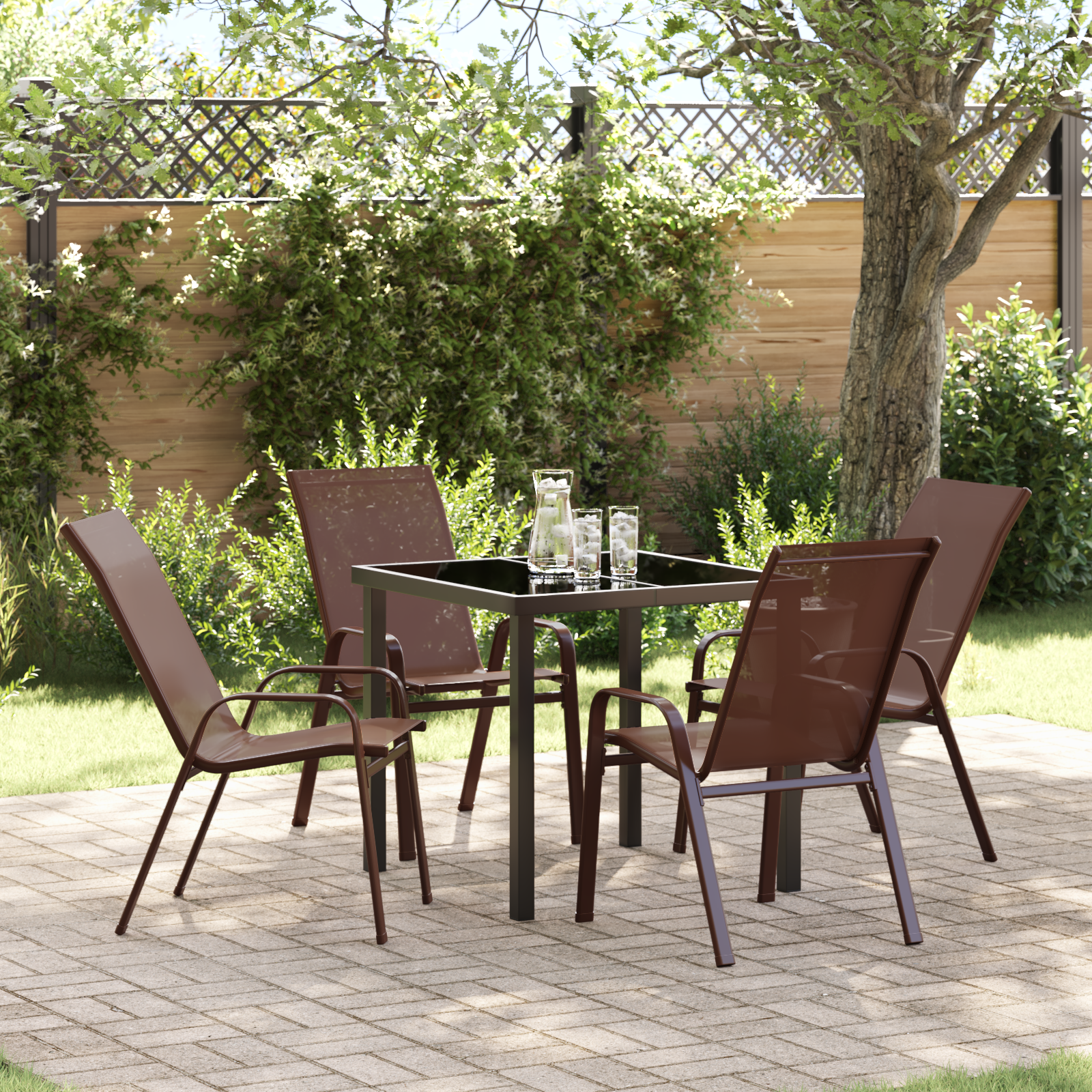 5 Piece Garden Dining Set Brown Textilene and Steel