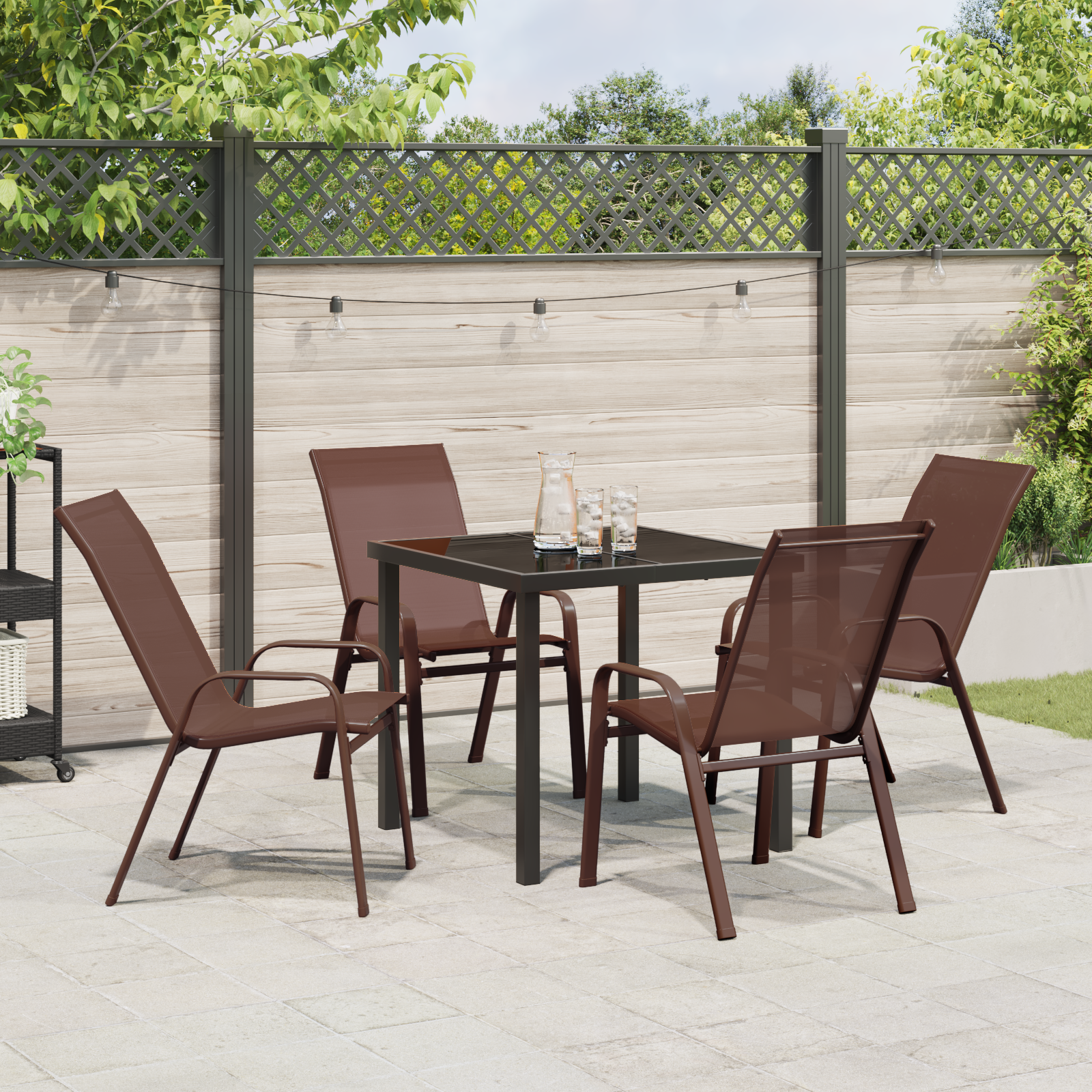 5 Piece Garden Dining Set Brown Textilene and Steel - Image 4