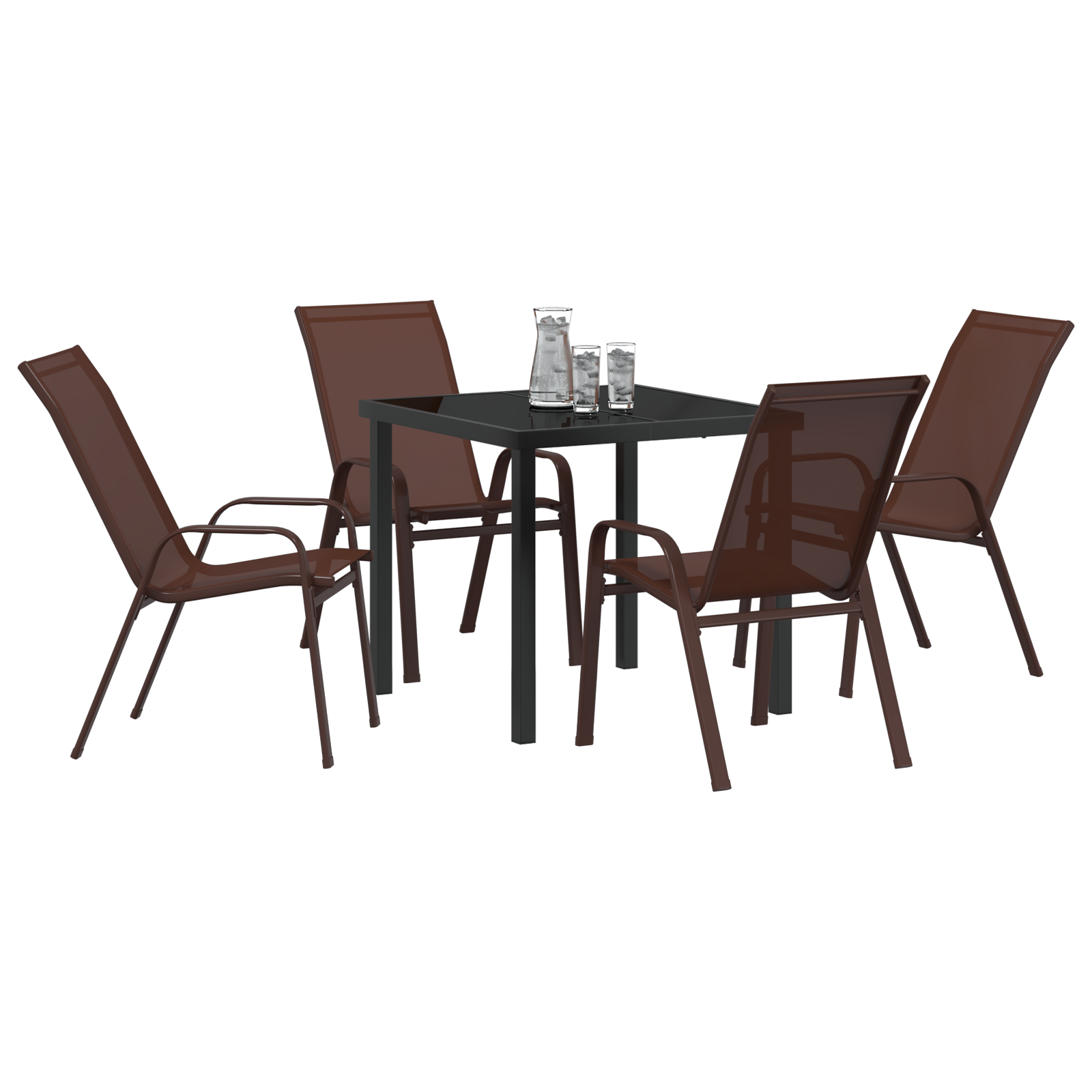 5 Piece Garden Dining Set Brown Textilene and Steel - Image 3