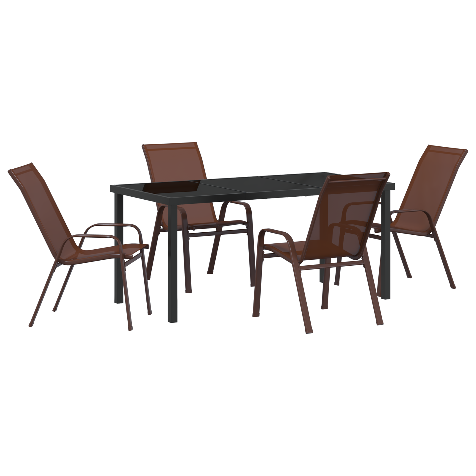 5 Piece Garden Dining Set Brown Textilene and Steel - Image 2