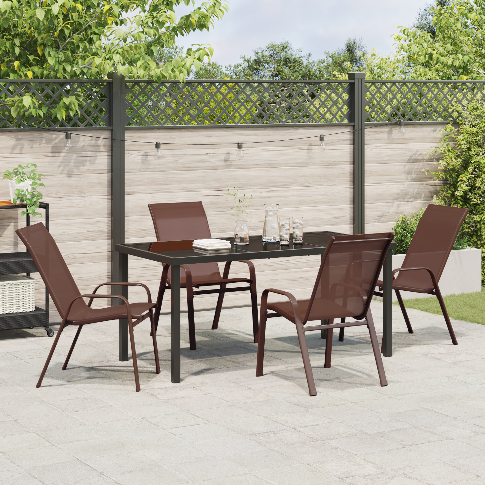 5 Piece Garden Dining Set Brown Textilene and Steel - Image 4
