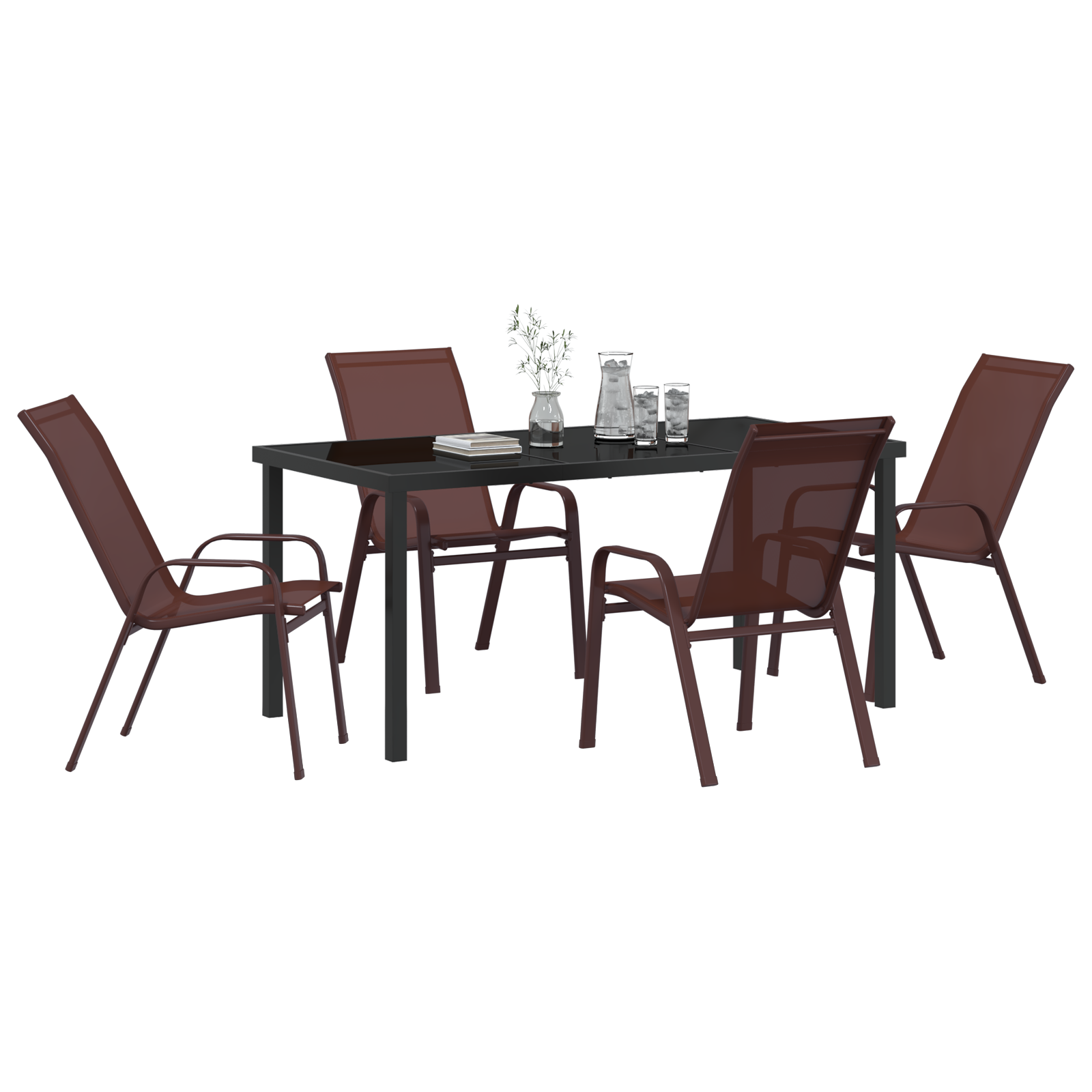 5 Piece Garden Dining Set Brown Textilene and Steel - Image 3